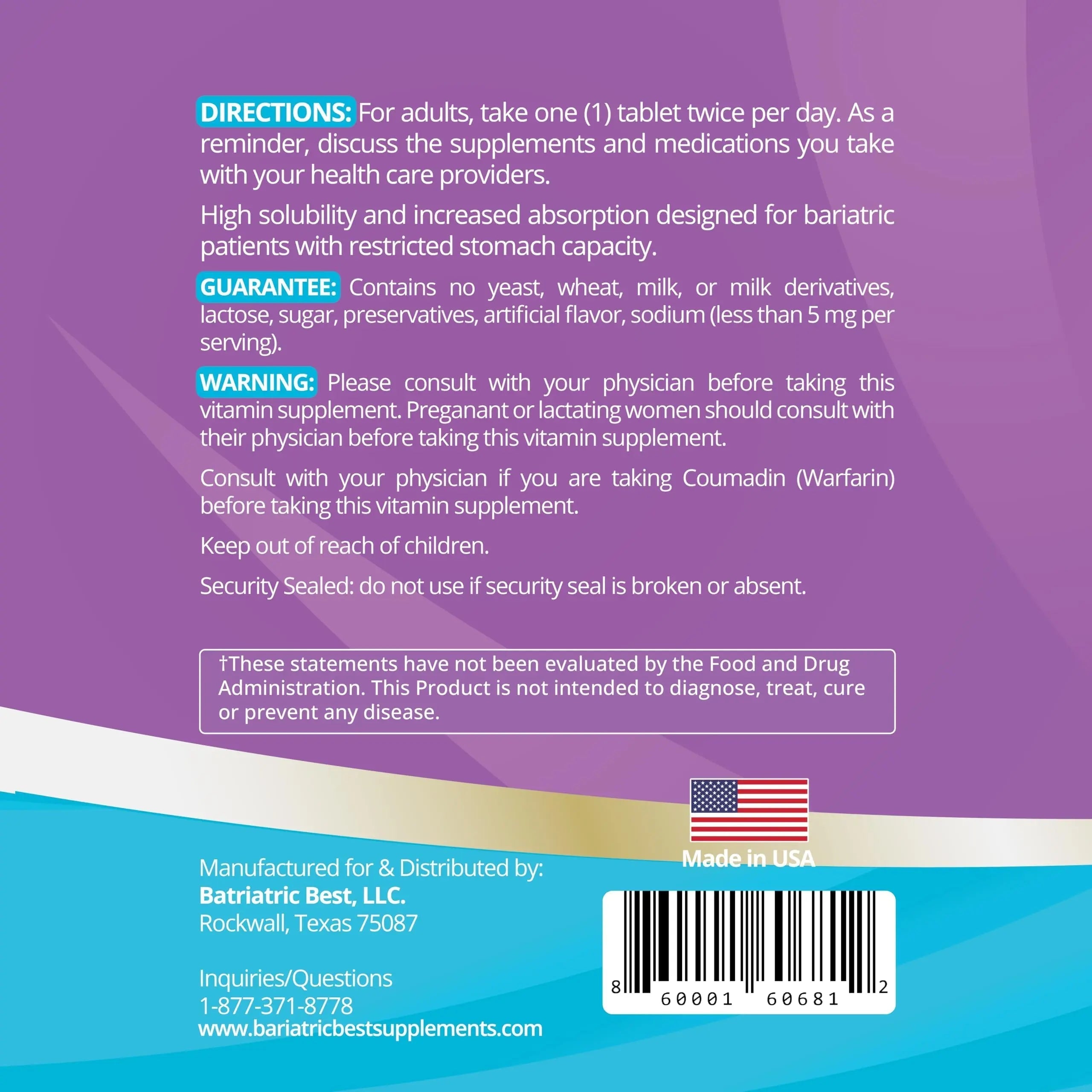High A D E K Bariatric Multivitamin for Post DS/SADI Surgery, 25 Essential Nutrients for Post-Weight Loss Surgery, 180 Tablets Bariatric Best Supplements buy supplements canada