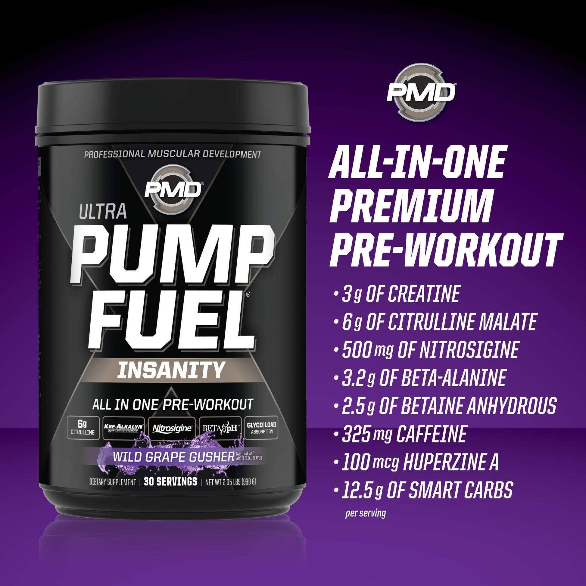 PMD Sports Ultra Pump Fuel Insanity - Pre Workout - Grape Gusher (30 Servings) PMD buy supplements canada