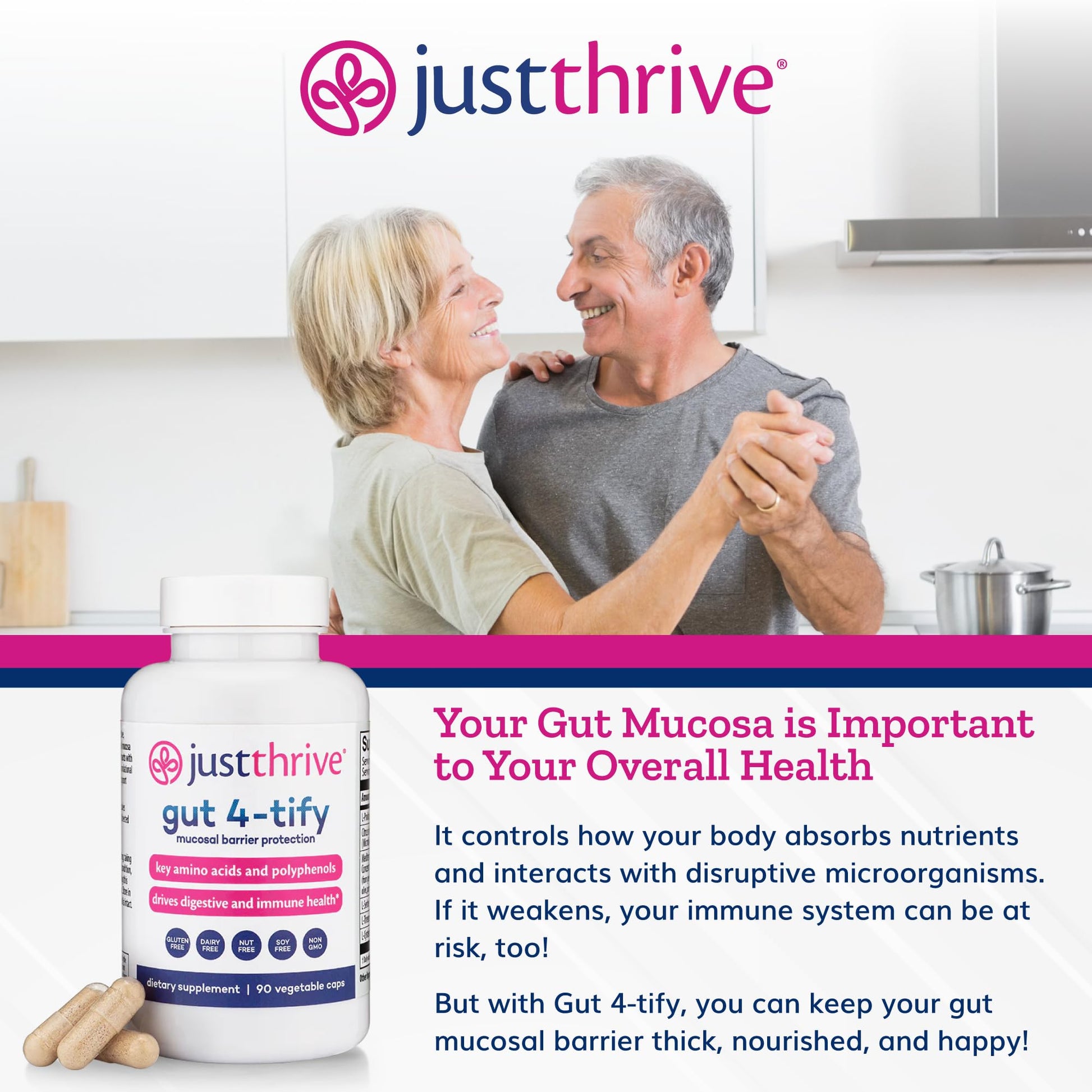 Just Thrive Gut 4-tify - Gut Health Supplements for Women and Men - Anti Bloat, 90 Vegetable Capsules Just Thrive buy supplements canada