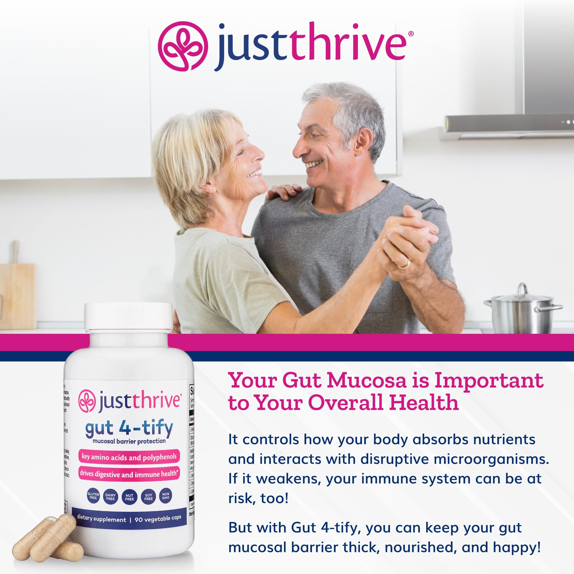Just Thrive Gut 4-tify - Gut Health Supplements for Women and Men - Anti Bloat, 90 Vegetable Capsules Just Thrive buy supplements canada