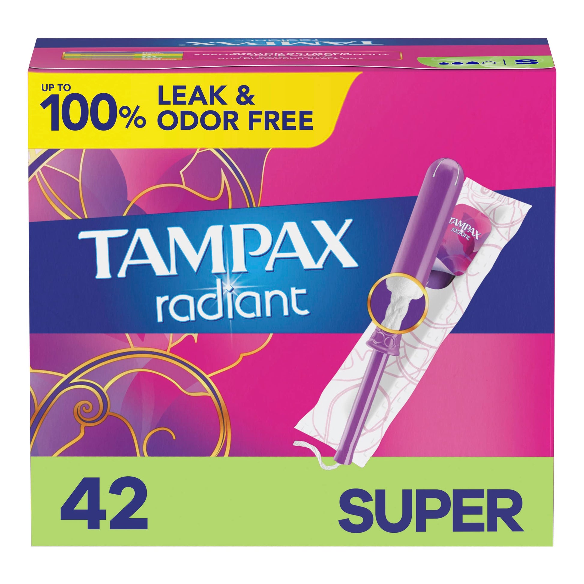Tampax Radiant Tampons Super Absorbency with BPA-Free Plastic Applicator and LeakGuard Braid Tampax buy supplements canada