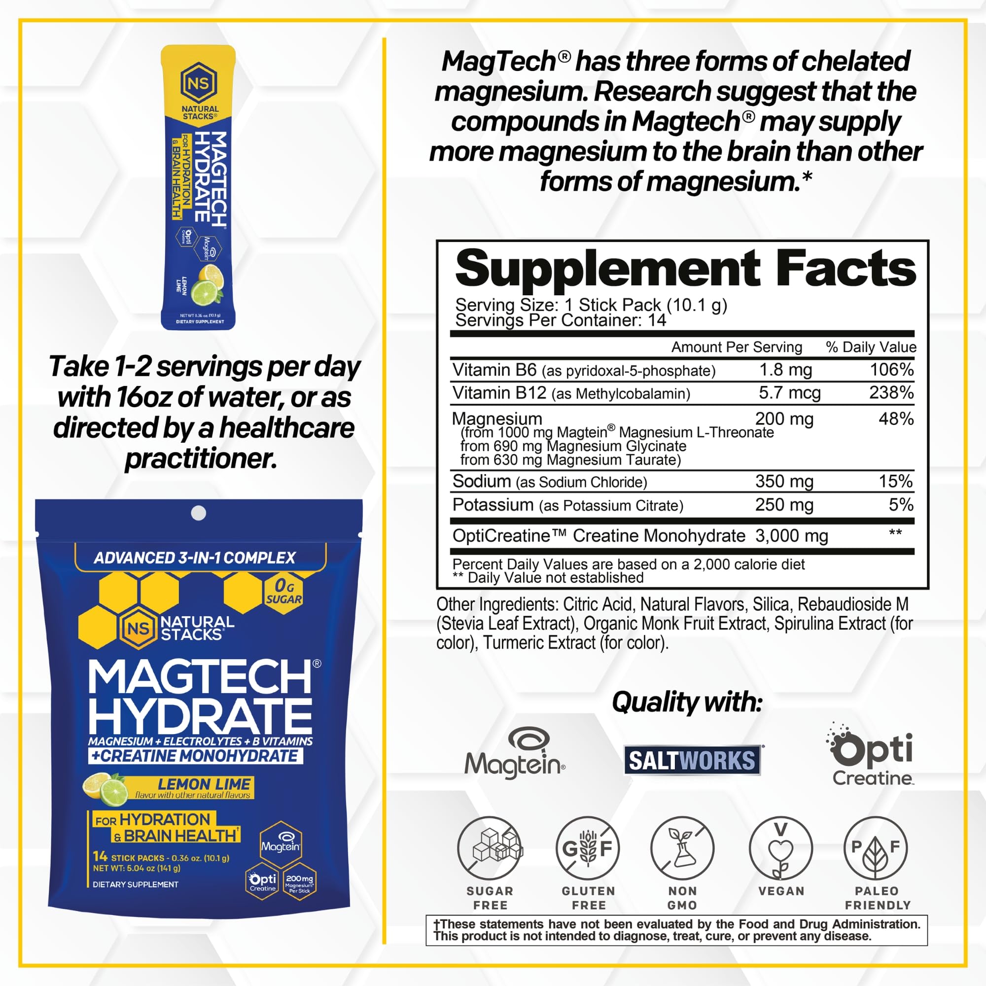 Magtech Magnesium Capsules + Hydration Creatine Powder Lemon Lime Bundle - 3 Forms of Magnesium - Featuring Magtein L-Threonate - Brain Health & Hydration Support* - 44 Total Servings NATURAL STACKS buy supplements canada
