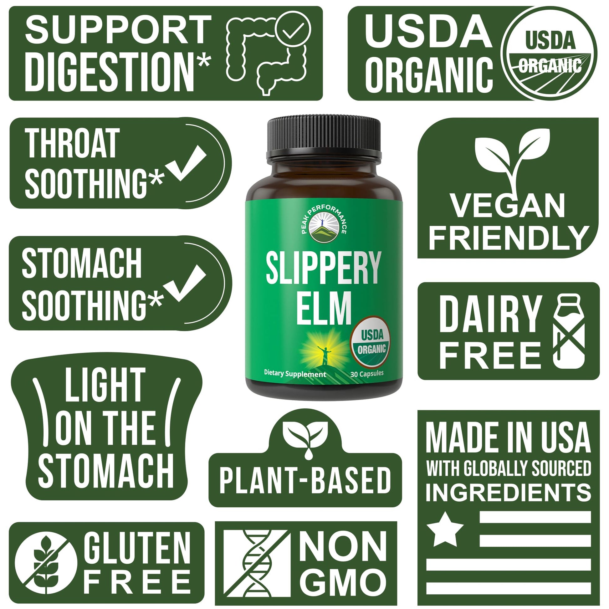 USDA Organic Slippery Elm for Women & Men. Vegan Capsules with Micronized Slippery Elm Bark Powder for Digestion, Bloating Relief, & Gut Lining. Natural Mucilage That Soothes The Throat & Airways Peak Performance buy supplements canada