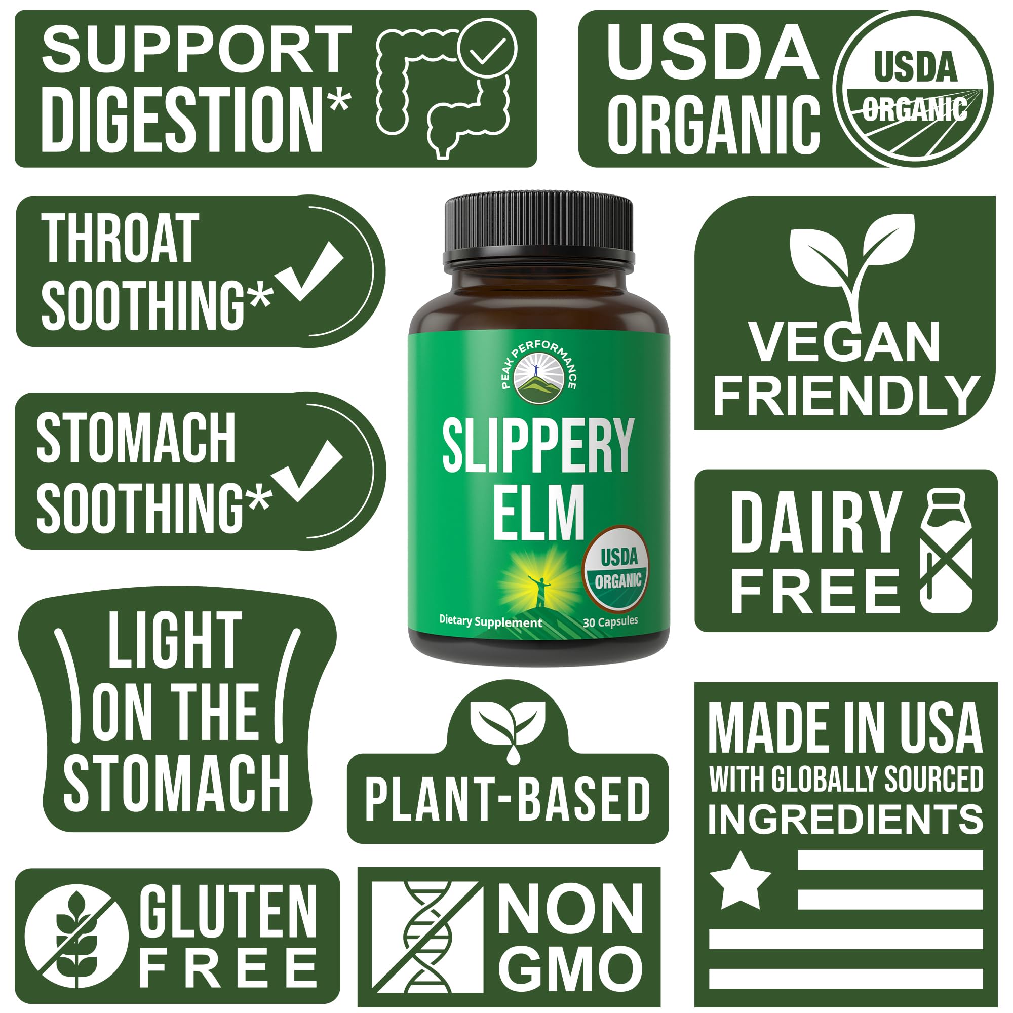 USDA Organic Slippery Elm for Women & Men. Vegan Capsules with Micronized Slippery Elm Bark Powder for Digestion, Bloating Relief, & Gut Lining. Natural Mucilage That Soothes The Throat & Airways Peak Performance buy supplements canada