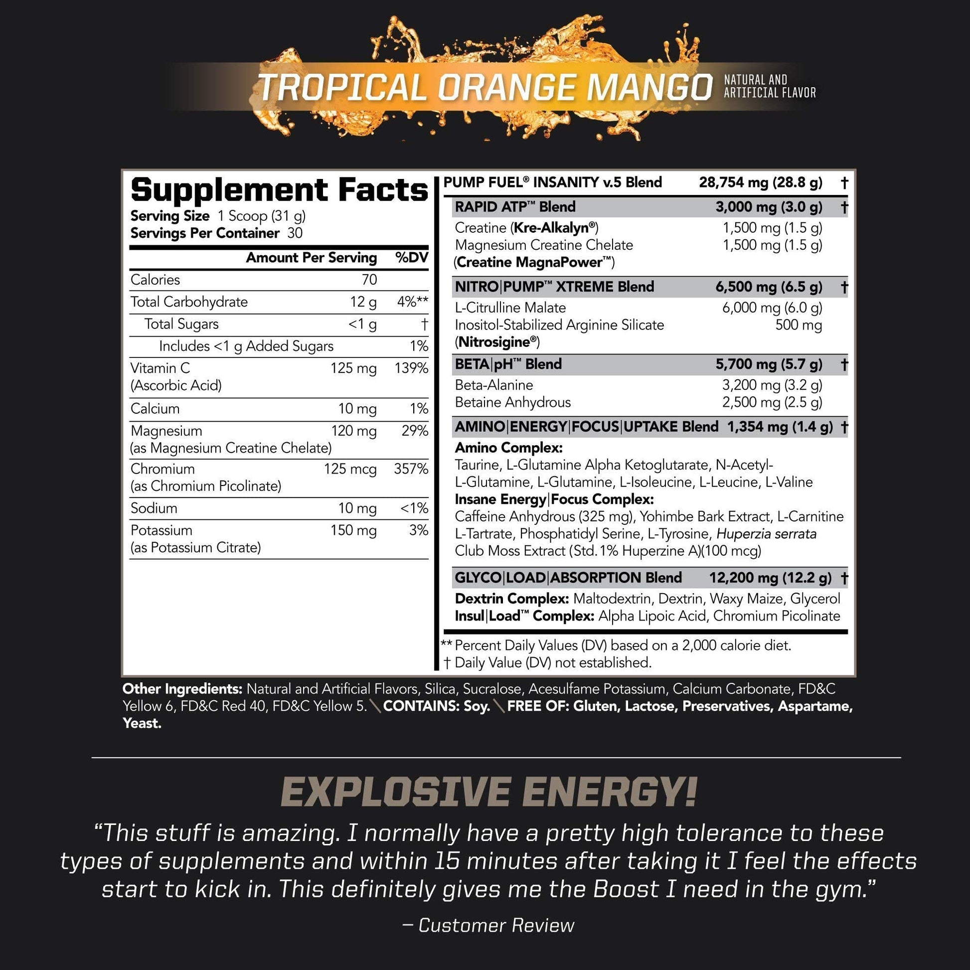 PMD Sports Ultra Pump Fuel Insanity - Pre Workout - Tropical Orange Mango (30 Servings) PMD buy supplements canada
