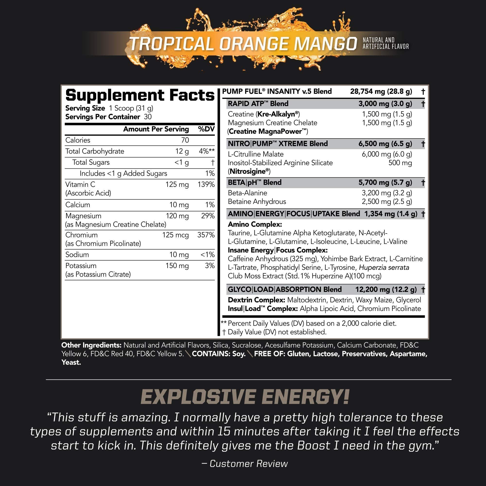 PMD Sports Ultra Pump Fuel Insanity - Pre Workout - Tropical Orange Mango (30 Servings) PMD buy supplements canada