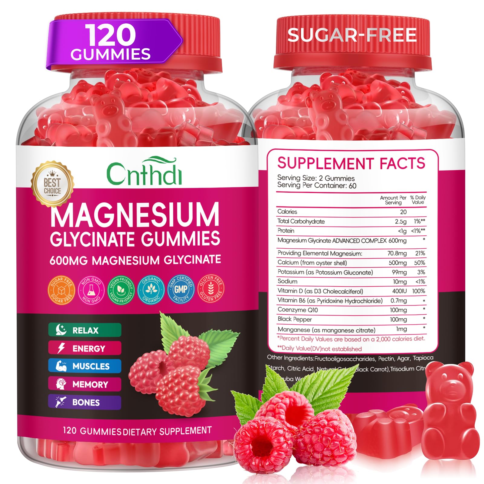 Magnesium Glycinate Gummies 600mg, High Absorption Magnesium Gummies, Black Currant Oil, Calcium, Vitamin B6, Sugar Free Chews for Adults & Kids Relaxation, Stress Relief, Night Rest CNFHDI buy supplements canada