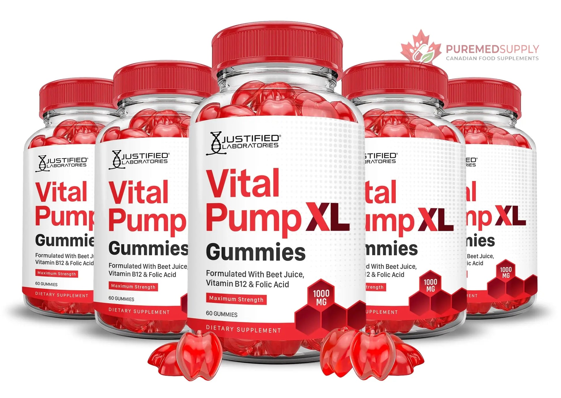 Justified Laboratories (5 Pack) Vital Pump XL Performance Gummies 1000MG Advanced Formula Vital PumpXL Formulated with Beet Juice ACV Pomegranate Beet Powder B12 Vegan Non GMO 300 Gummys Justified Laboratories buy supplements canada
