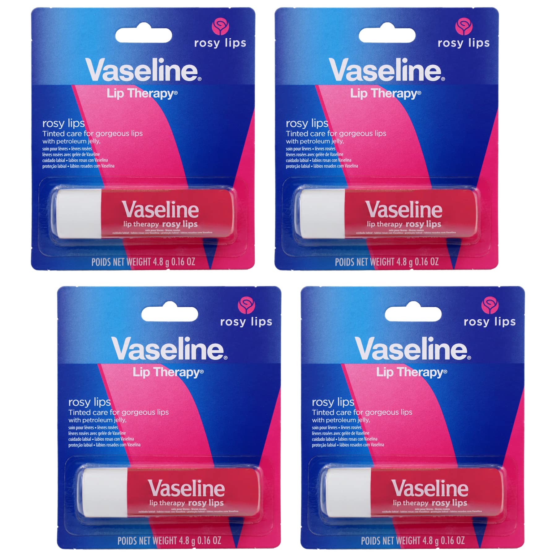 Vaseline Lip Therapy Care Rosy, Fast-Acting Nourishment, Ideal for Chapped, Dry, Cracked, or Damaged Lips, Lip Balm, 4-Pack, 0.16 Oz Each Vaseline buy supplements canada