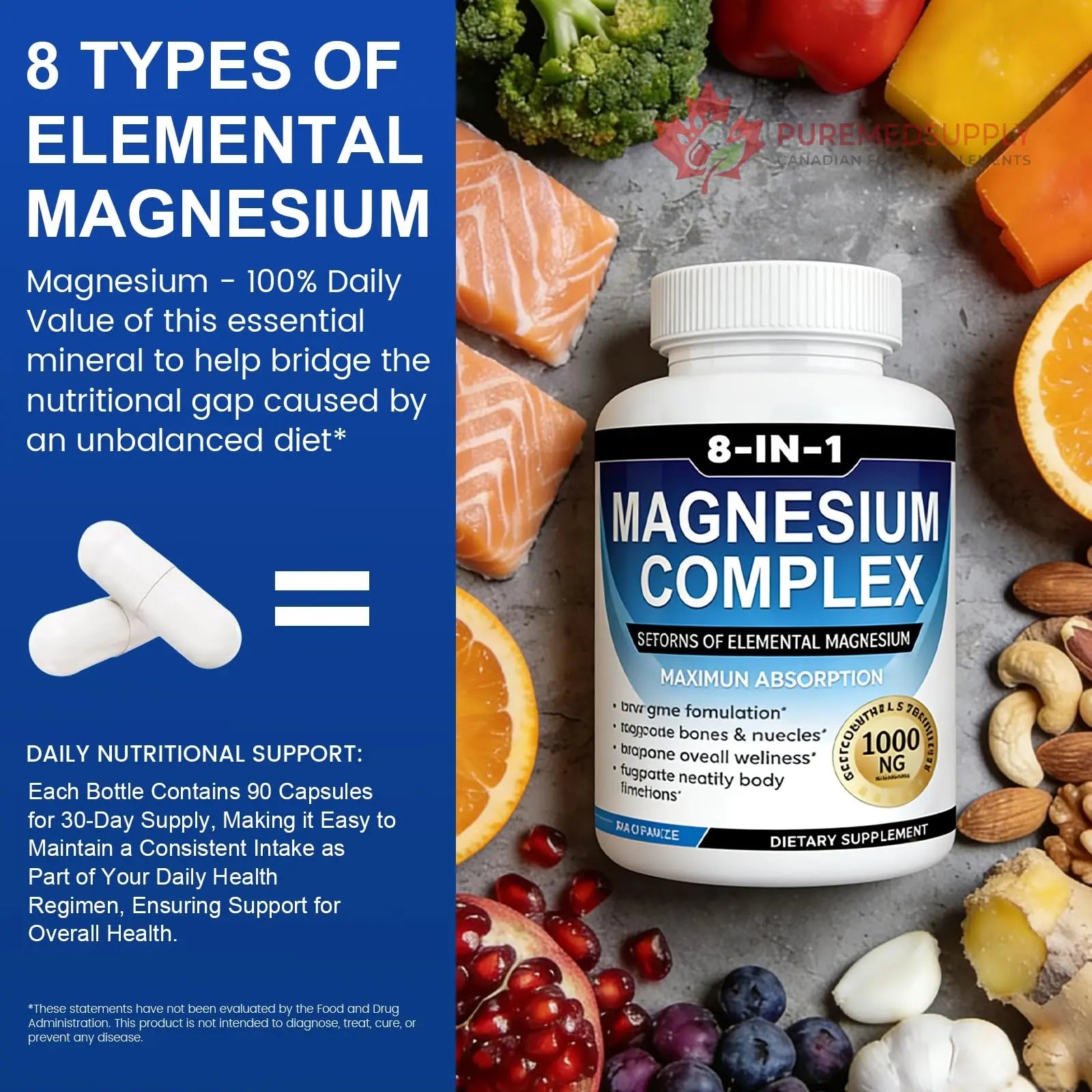 Magnesium Complex Supplement 8-in-1 Elemental 1000mg, Magnesium Glycinate, Malate & Citrate, Vegan, Non-GMO 90 Capsules MIRACLE OFFICIAL buy supplements canada