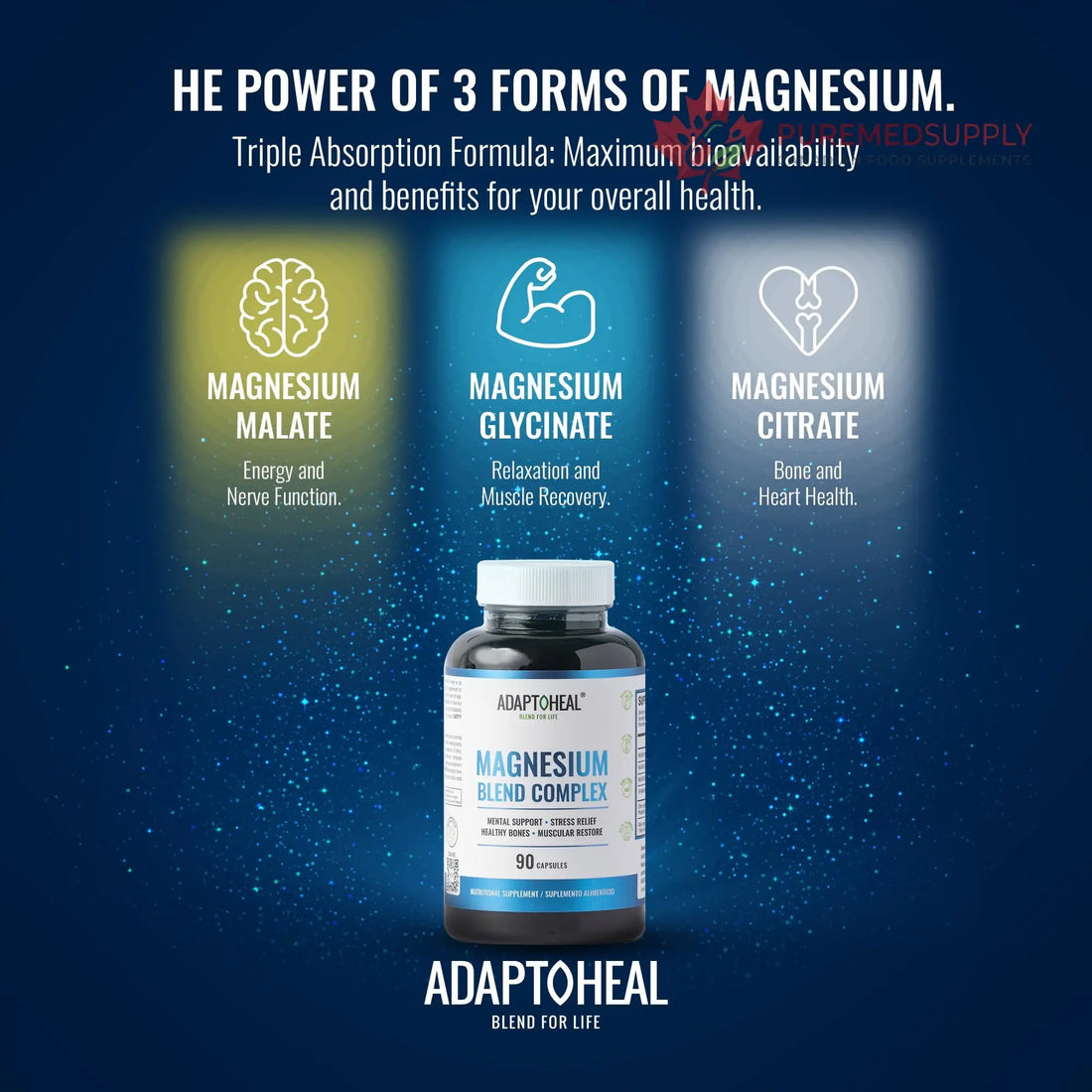 ADAPTOHEAL Magnesium Complex – Glycinate, Malate & Citrate with Vitamin B6, Sleep Support, Stress Relief, Muscle Relaxation, Nervous System Support – 90 Capsules ADAPTOHEAL buy supplements canada
