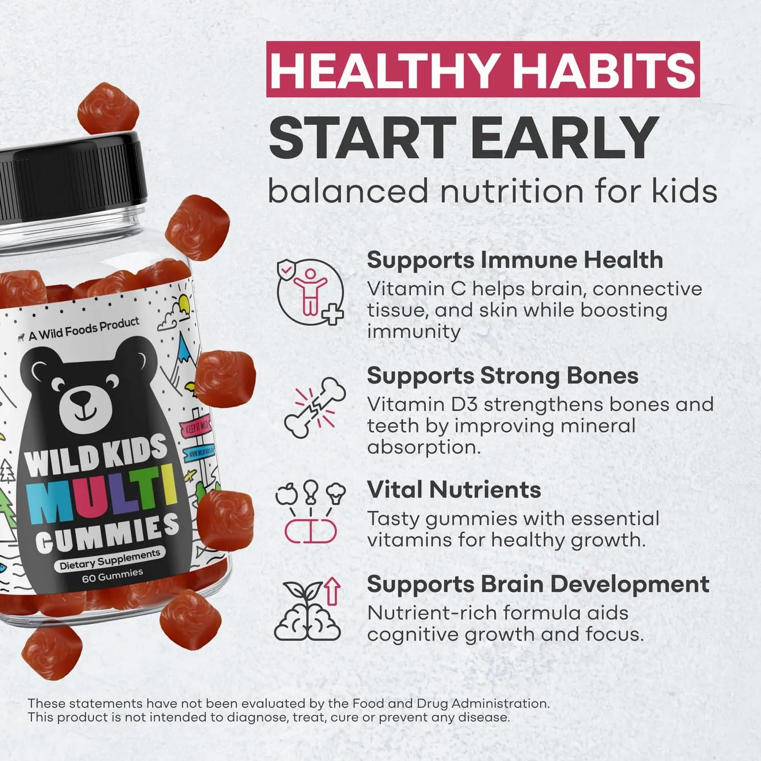 Wild Foods Kids Multivitamin Gummies – Natural Skin, Immune & Bones Support with Kids Vitamins A, C, D, E, B12, Iron & DHA Wild Foods buy supplements canada