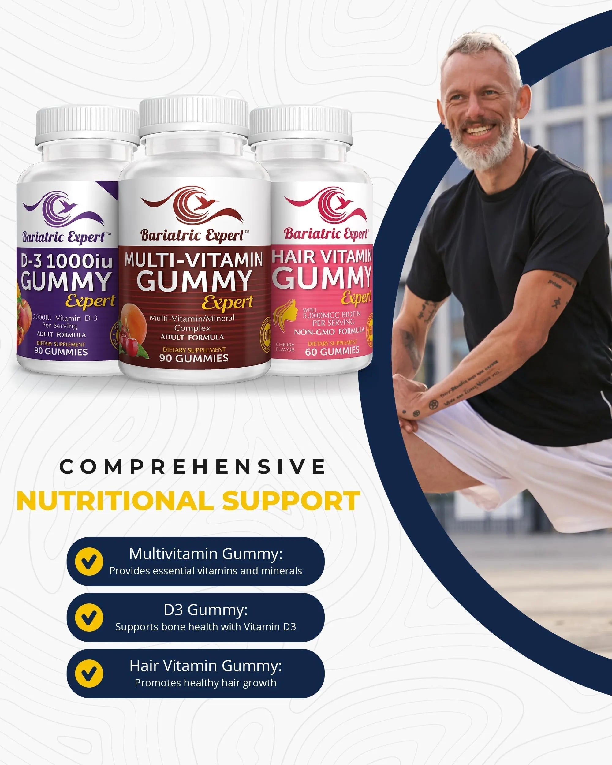 Bariatric Multivitamin 3 Pack, Multivitamin Gummy 90 Chews. - D3 Gummies 90 Chew - Hair Vitamin Gummy 60 Chews. Bariatric Food Expert buy supplements canada