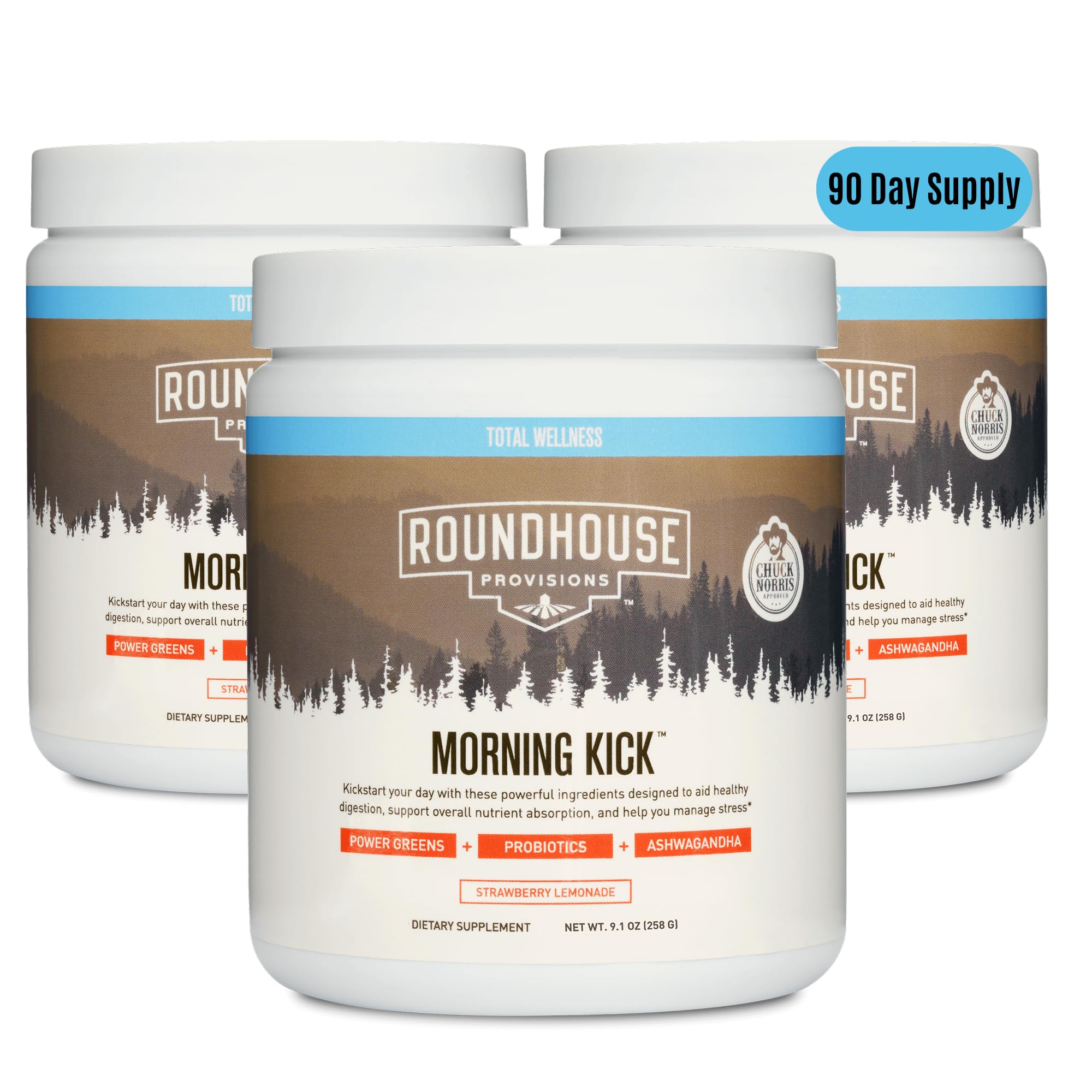 ROUNDHOUSE PROVISION Morning Kick, Greens Superfood Powder Supplement with Ashwagandha, Collagen & Probiotics - Sugar Free, Caffeine Free (3 Pack, Strawberry Lemonade Flavor) by Chuck Norris ROUNDHOUSE PROVISION buy supplements canada