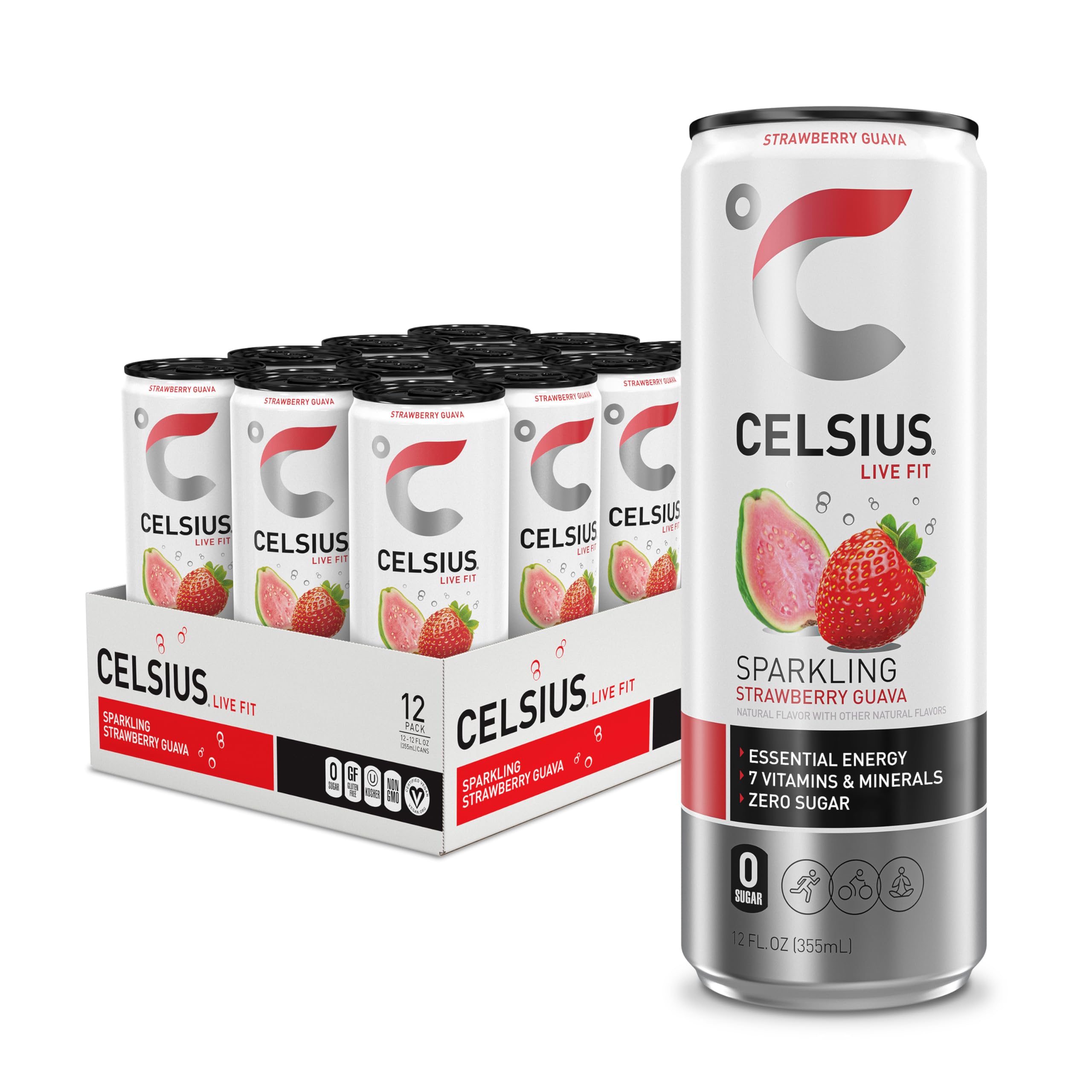 CELSIUS Sparkling Strawberry Guava, Functional Essential Energy Drink 12 Fl Oz (Pack of 12) CELSIUS buy supplements canada