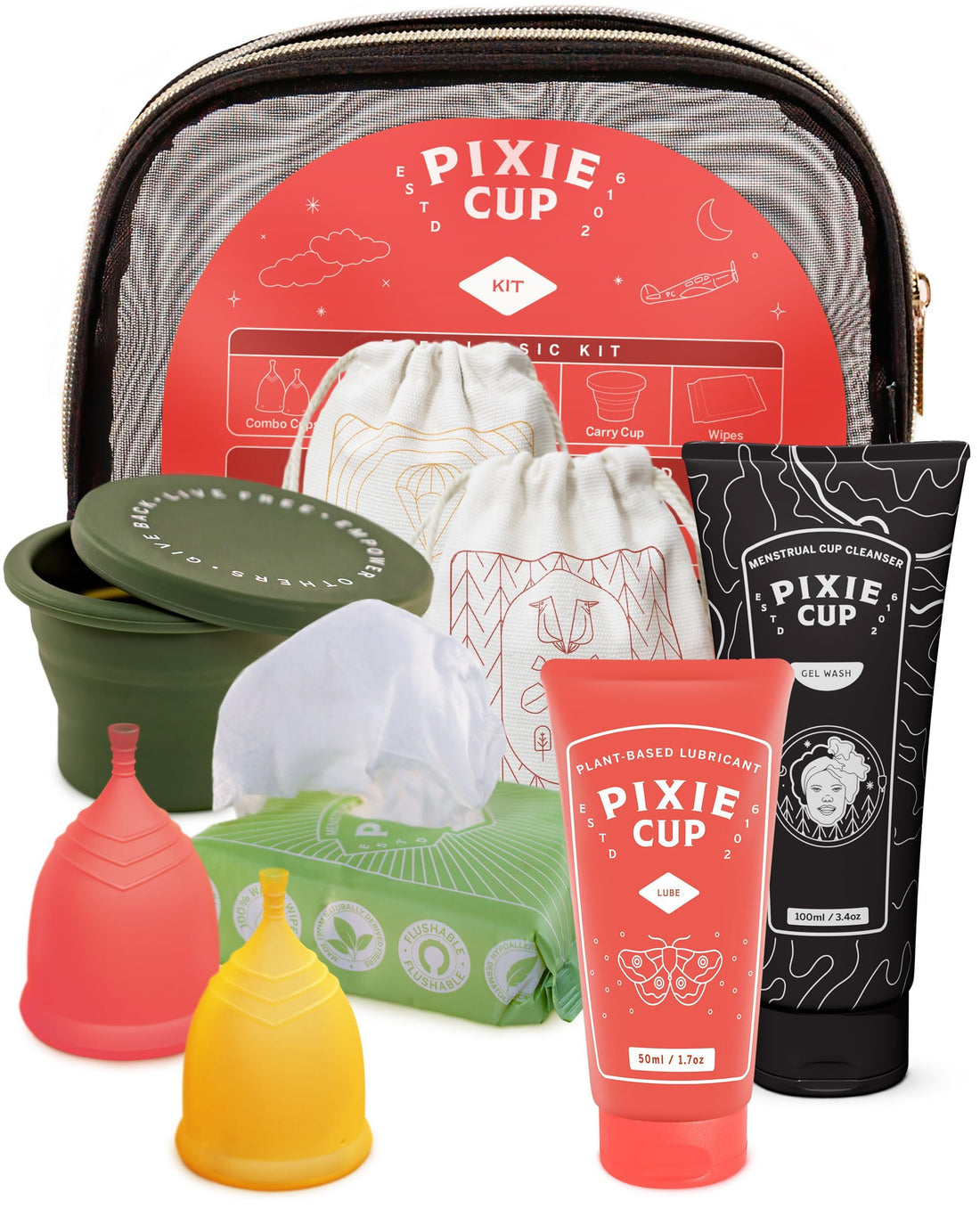 Pixie Cup Menstrual Kit - Best Period Cup Starter Kit - 2 Cups, Wash, 20 Wipes, Lube, Public Pixie Cup buy supplements canada