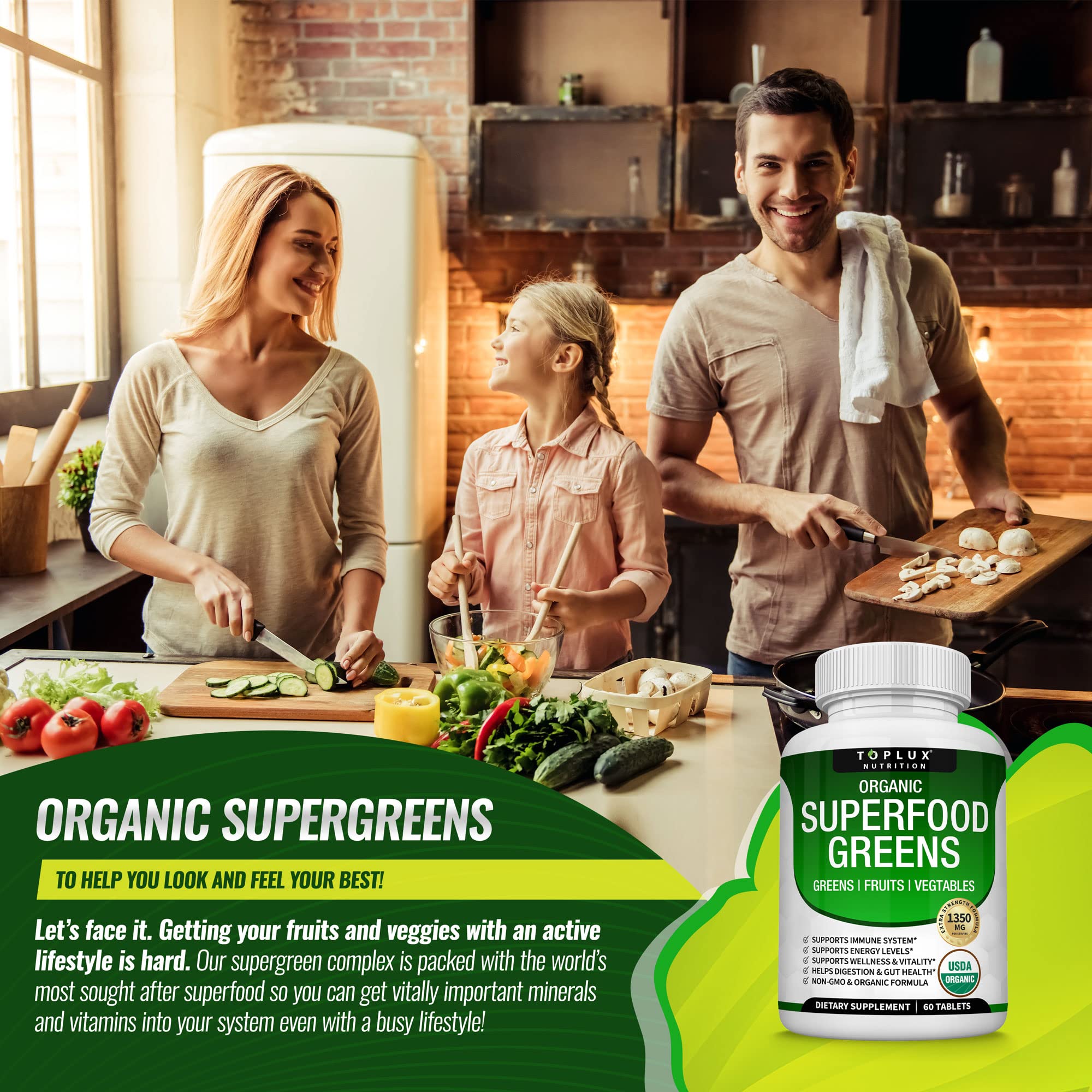 Organic Super Greens Capsules Superfood Fruit Veggie Supplement - 28 Powerful Natural Toplux buy supplements canada