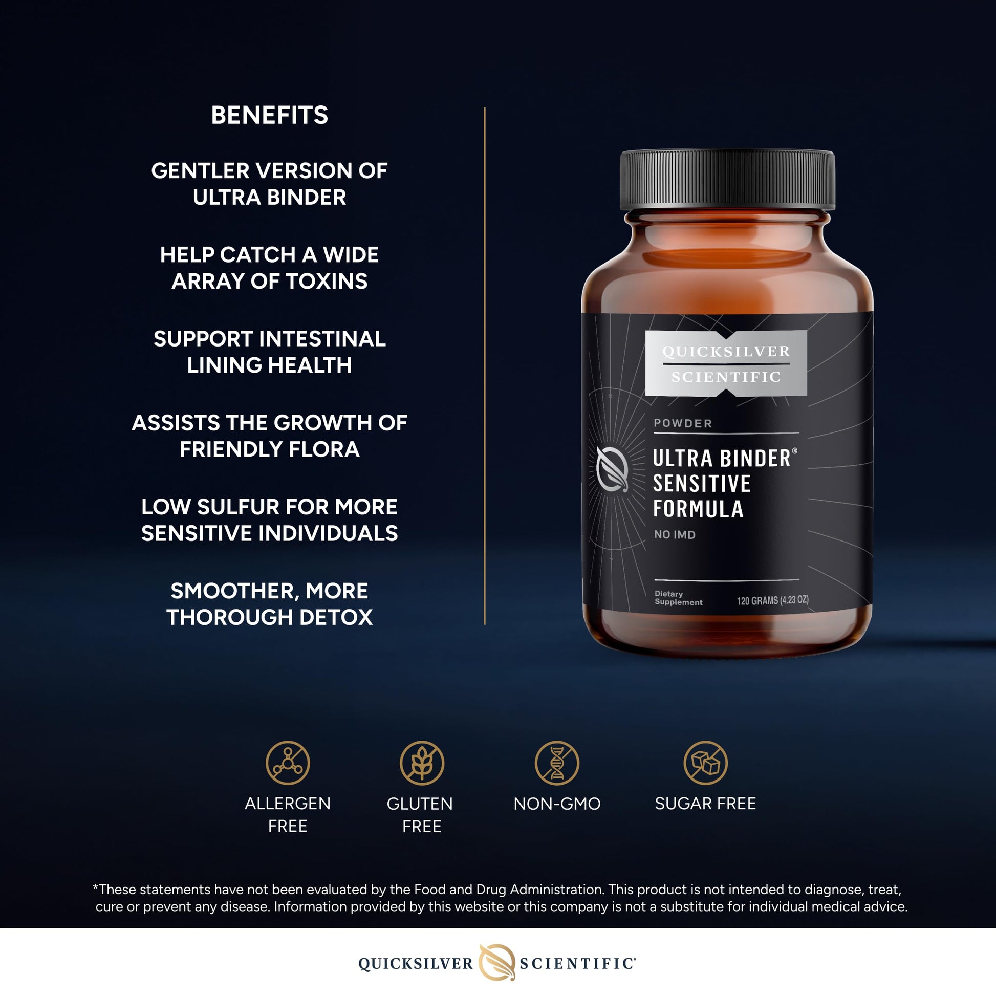 Quicksilver Scientific Ultra Binder Sensitive Formula - Gut Health Supplement with Activated Charcoal, Bentonite Clay - Cleansing Support Powder (120g) Quicksilver Scientific buy supplements canada