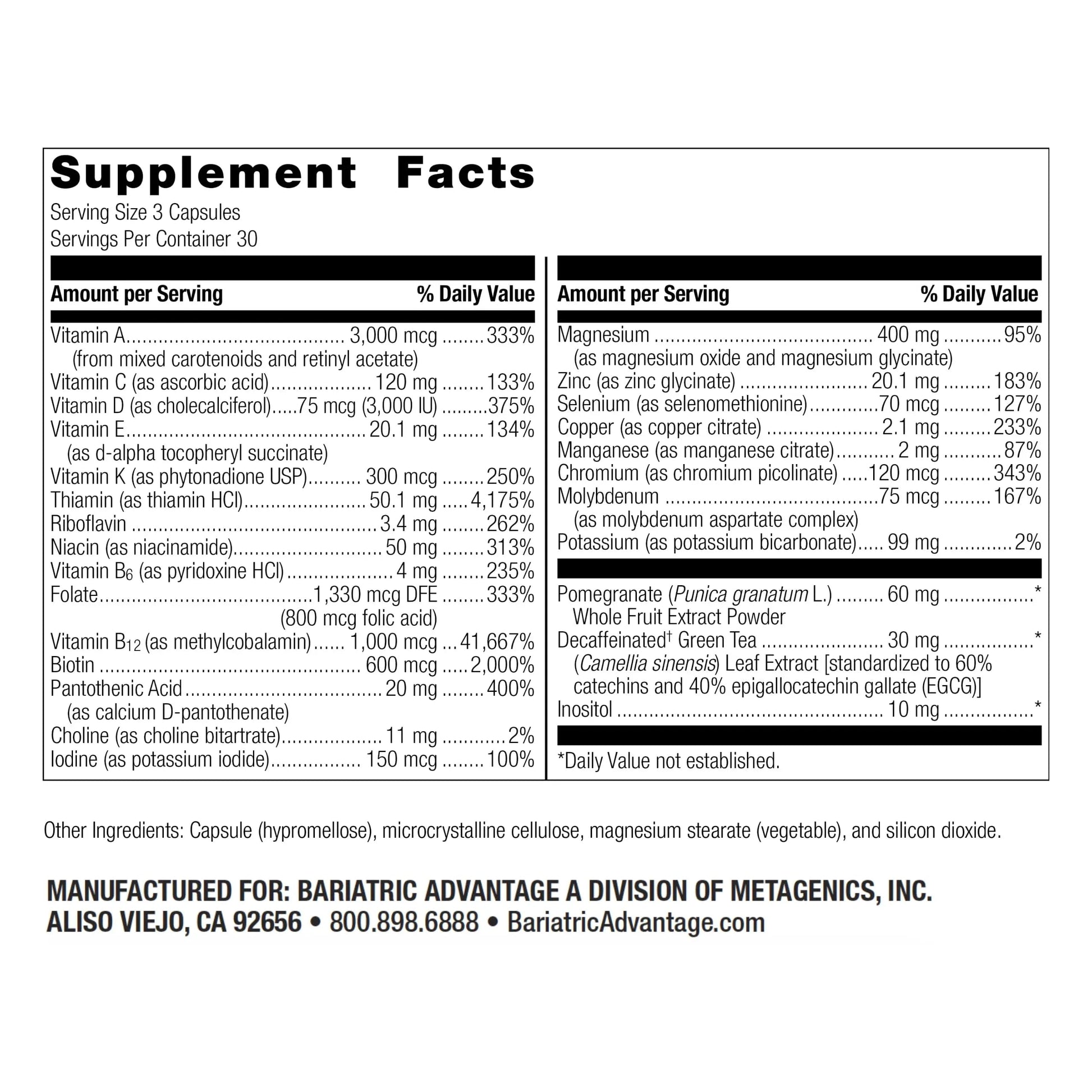 Bariatric Advantage Ultra Multi Without Iron, High Potency Daily Multivitamin for Bariatric Surgery Patients Bariatric Advantage buy supplements canada