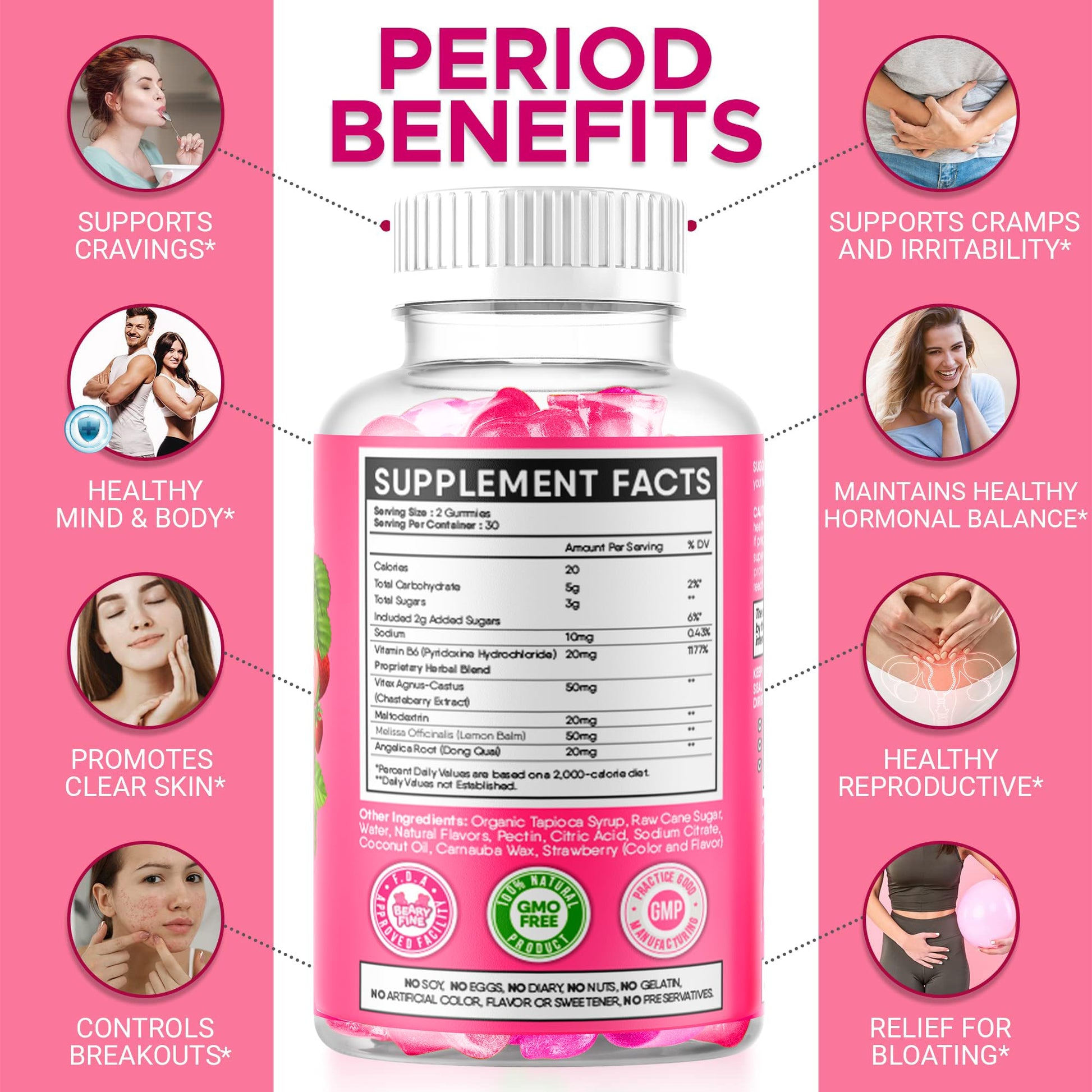 Beary Fine PMS Gummies - PMS Vitamins for Women & Teens - PMS Period Relief - Cramping, Bloating, Mood Swings - Made in The USA (Strawberry, 60 Count) Beary Fine buy supplements canada