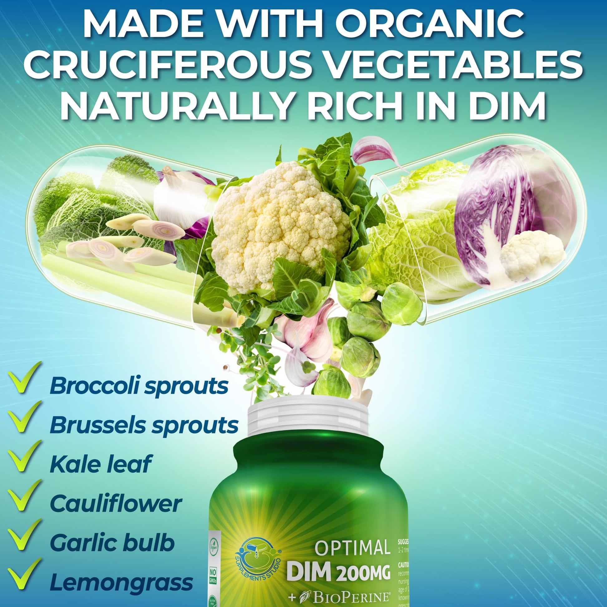 Optimal DIM 200mg Supplement for Women and Men - Made with Organic Whole Foods - Estrogen & Hormone Balance Support Diindolylmethane Complex - Maximum Absorption Delayed-Release Capsules - 60 Count SUPPLEMENTS STUDIO buy supplements canada