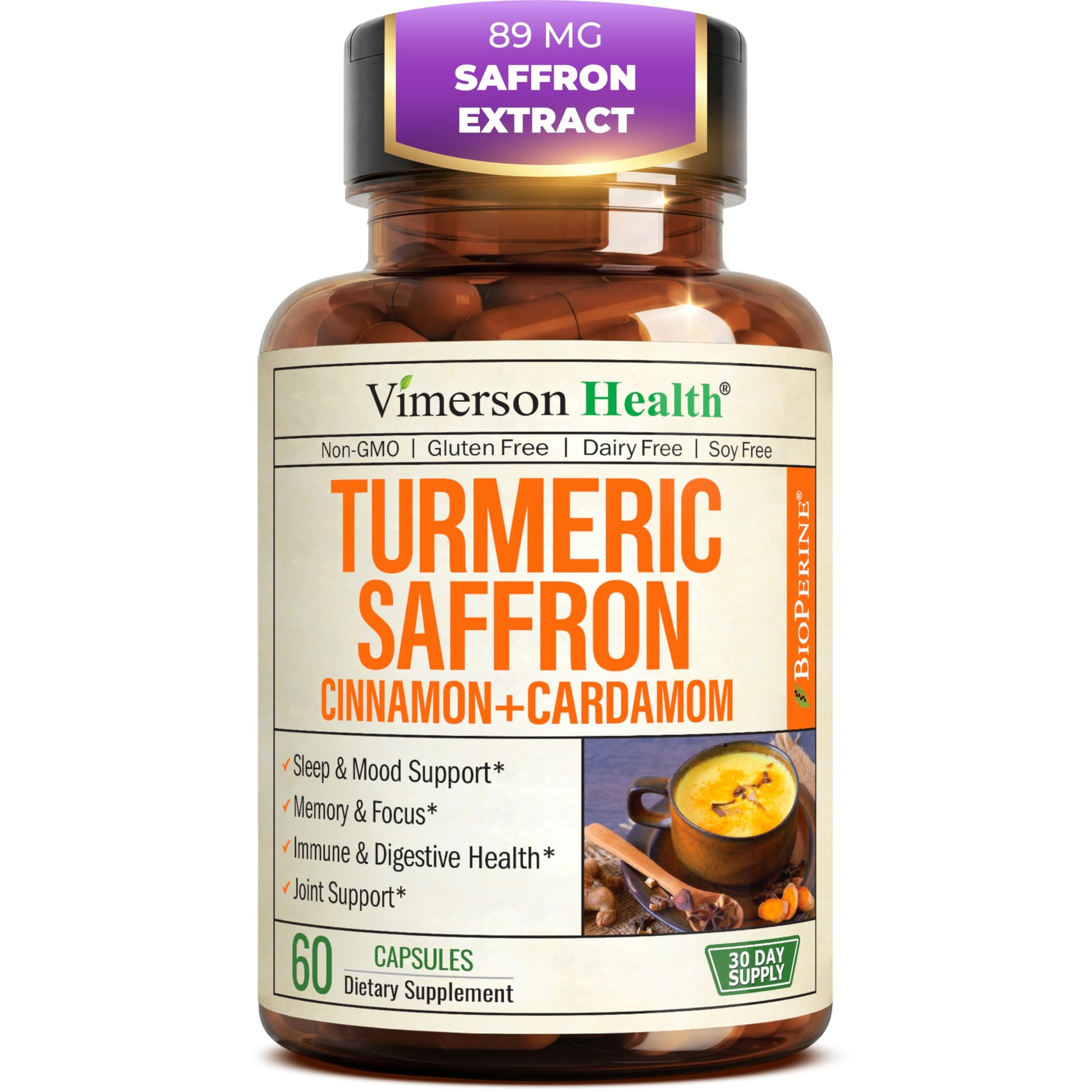 Saffron Supplements – 89mg Saffron Extract, 1000mg Turmeric Curcumin, Ceylon Cinnamon & Cardamom – Daily Mood, Joint & Metabolic Support – Joint Supplements for Women & Men – 60 Capsules Vimerson Health buy supplements canada