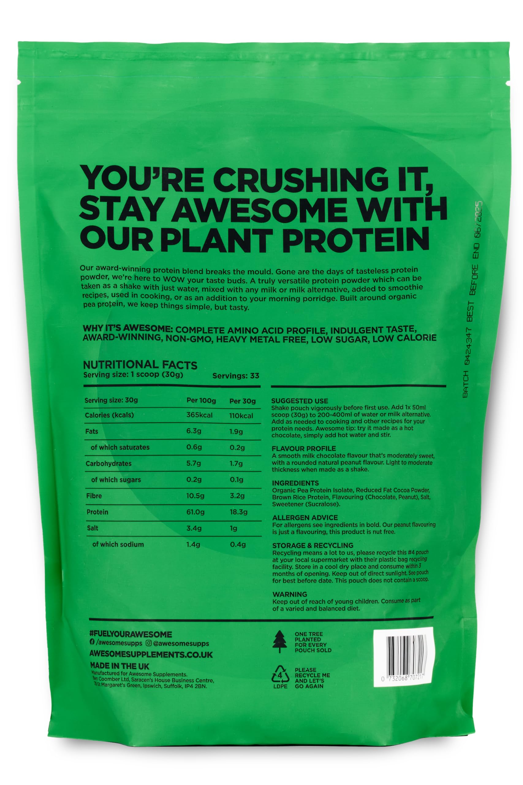 Chocolate Nut Awesome Protein Powder by Ben Coomber | 1kg Vegan Organic Flavoured Protein Ben Coomber buy supplements canada
