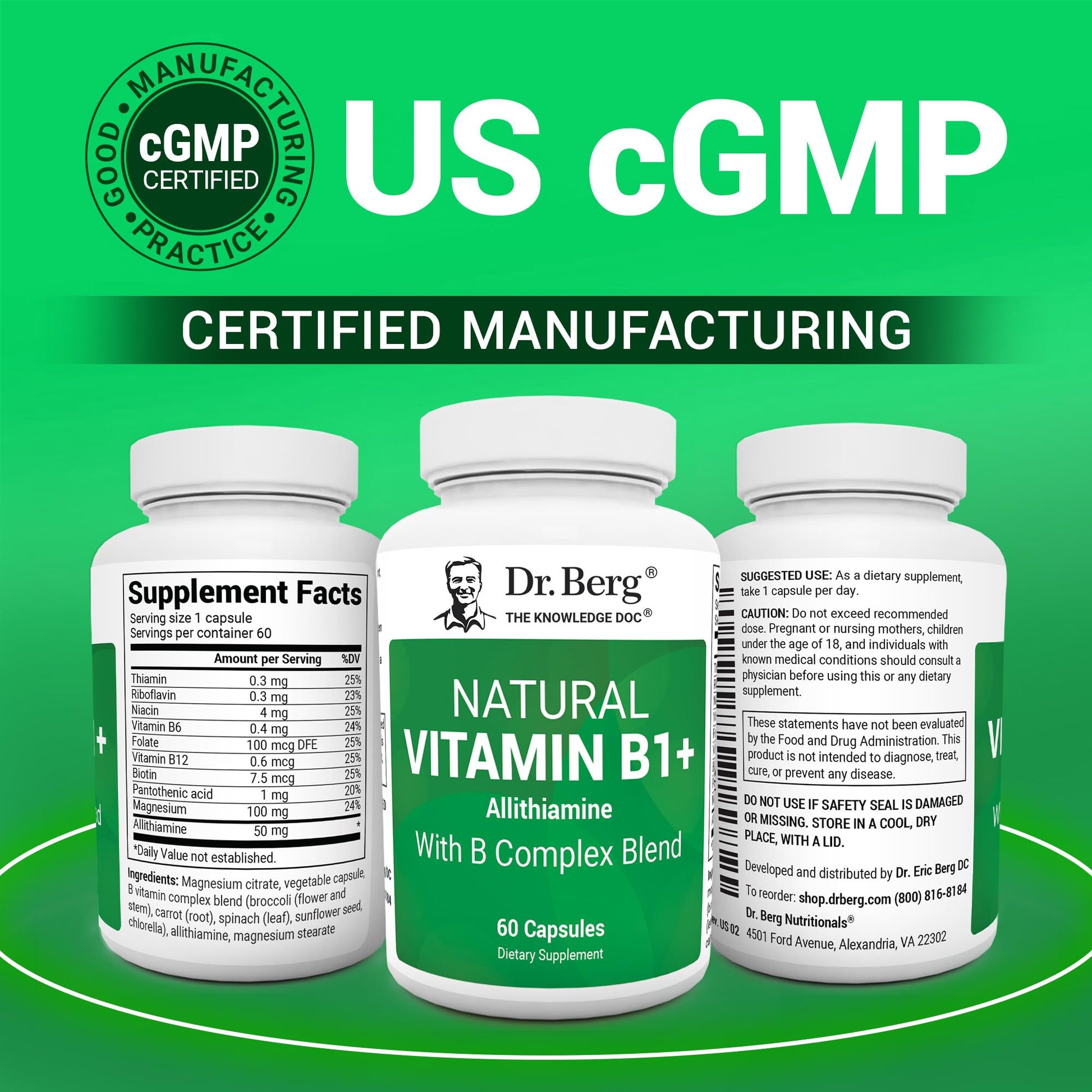 Dr. Berg Natural Vitamin B1 B6 B12 Complex - Allithiamine Vitamin B1 Supplement with 8 Essential Vitamin B Complex for Men & Women Including Thiamin, Niacin, Folate, Magnesium & More - 60 Capsules Dr. Berg Nutritionals buy supplements canada
