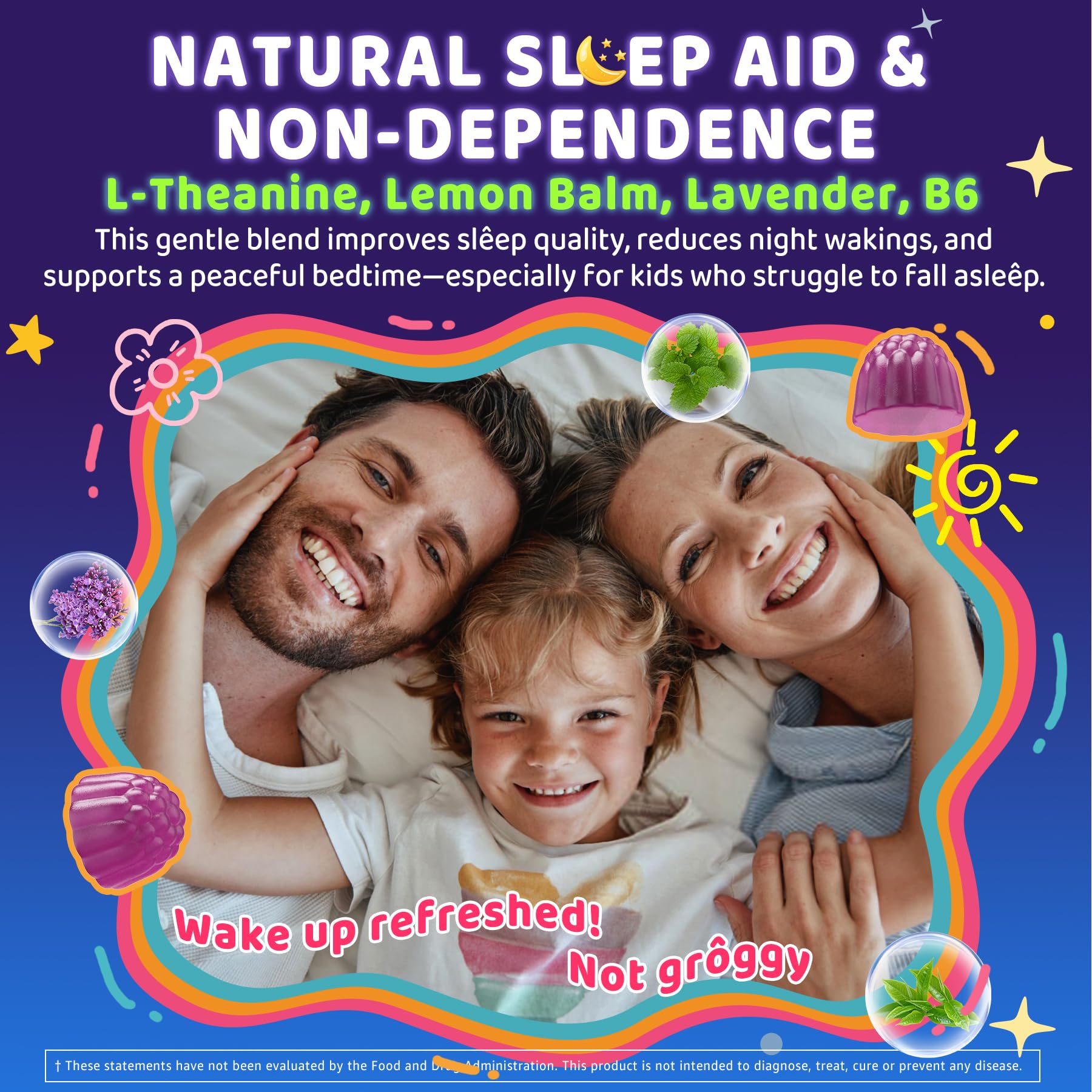 Kids Sleep Gummies, NO Melatonin Sleep Aid Gummies w/ Magnesium Glycinate, Magnesium Malate, L-Theanine, Lavender, B6, Zinc, D3K2 for Restful Sleep, Relax Brain & Muscle, Immune Support, Non-GMO 1Pack ELLAMENTZ buy supplements canada