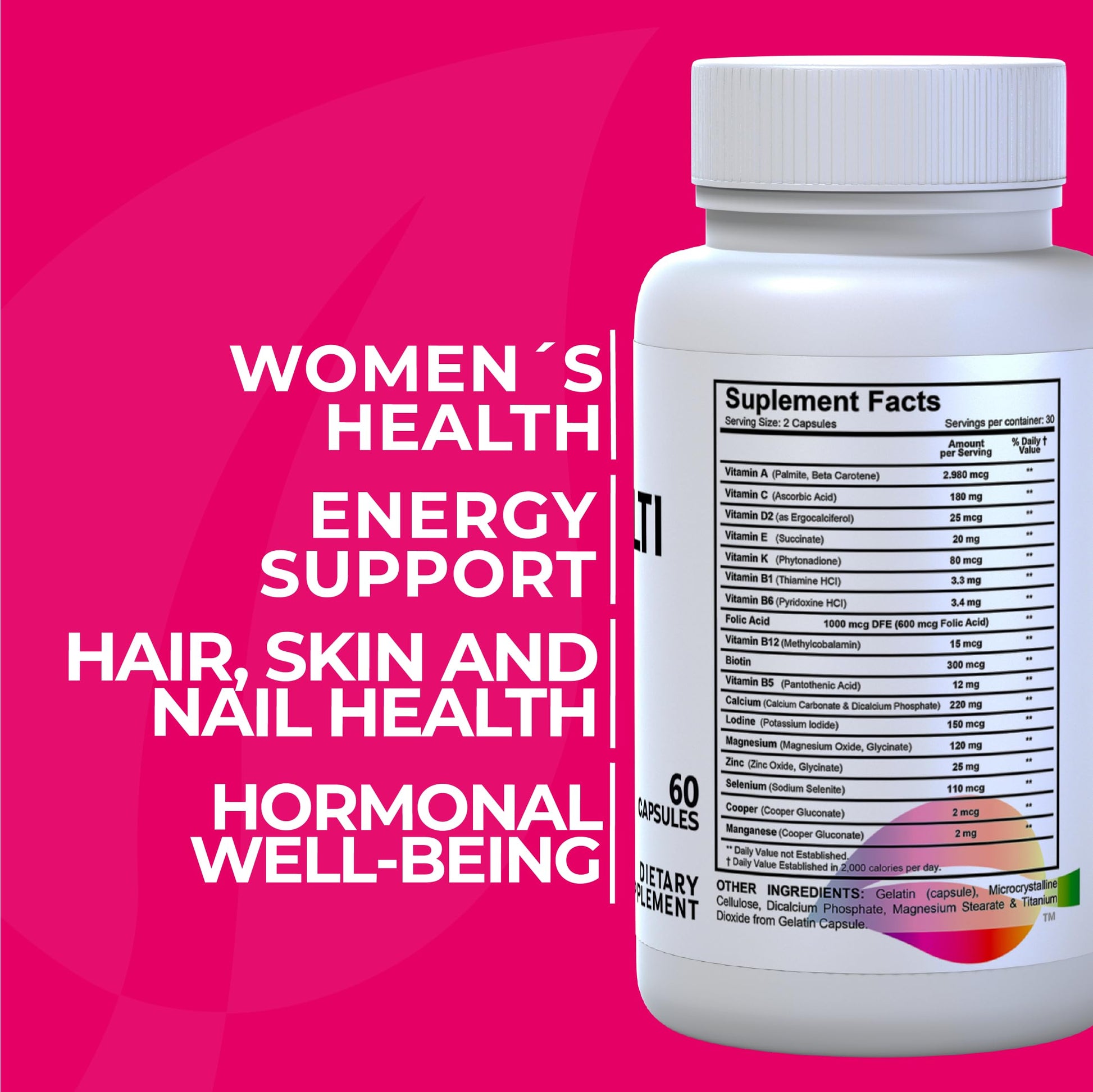 Women’s Multivitamin 18+ Vitamins & Minerals | Biotin, Folic Acid, Zinc, Calcium, Magnesium & Vitamin D | Hair, Skin & Nails Support, Energy Hallusa Natural buy supplements canada