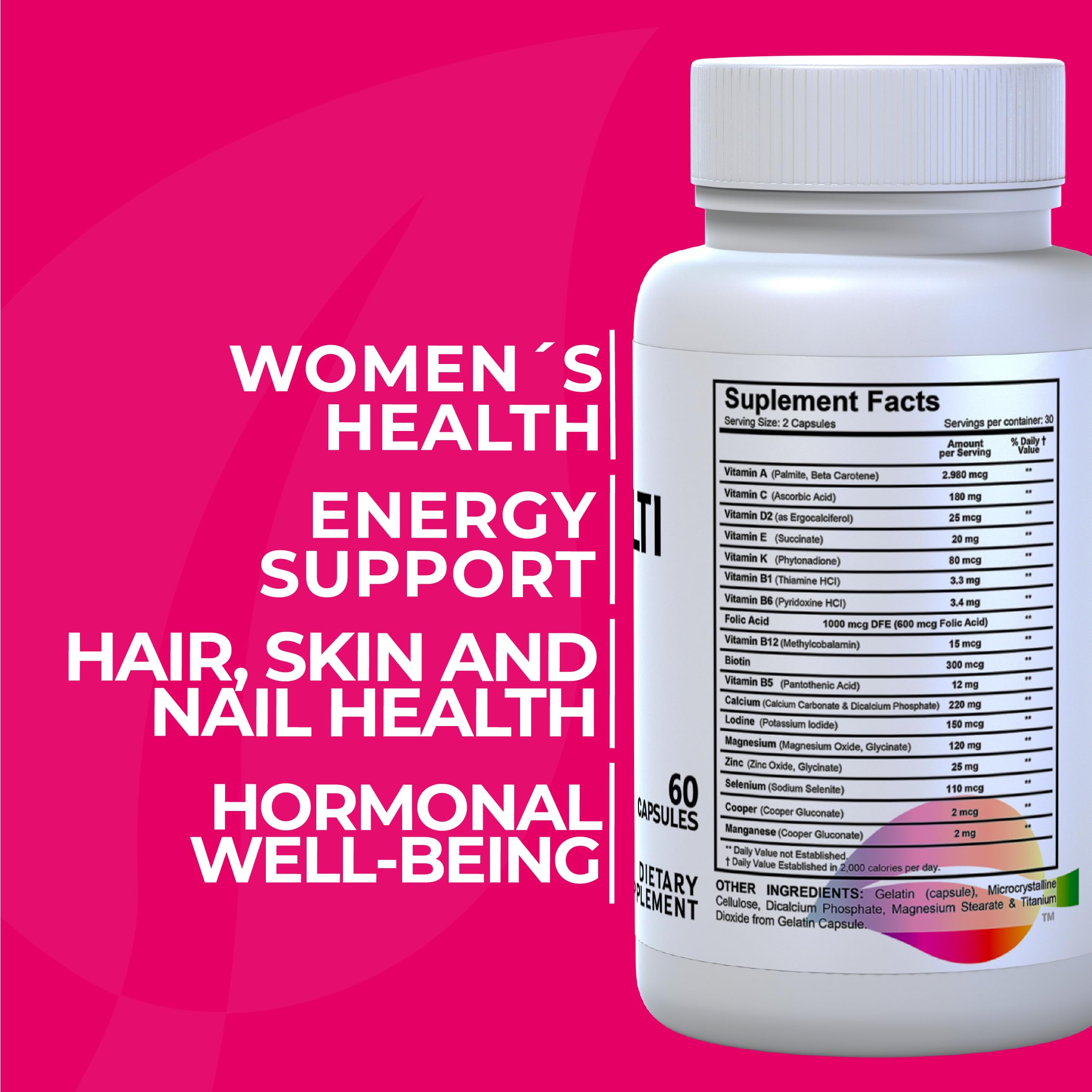 Women’s Multivitamin 18+ Vitamins & Minerals | Biotin, Folic Acid, Zinc, Calcium, Magnesium & Vitamin D | Hair, Skin & Nails Support, Energy Hallusa Natural buy supplements canada