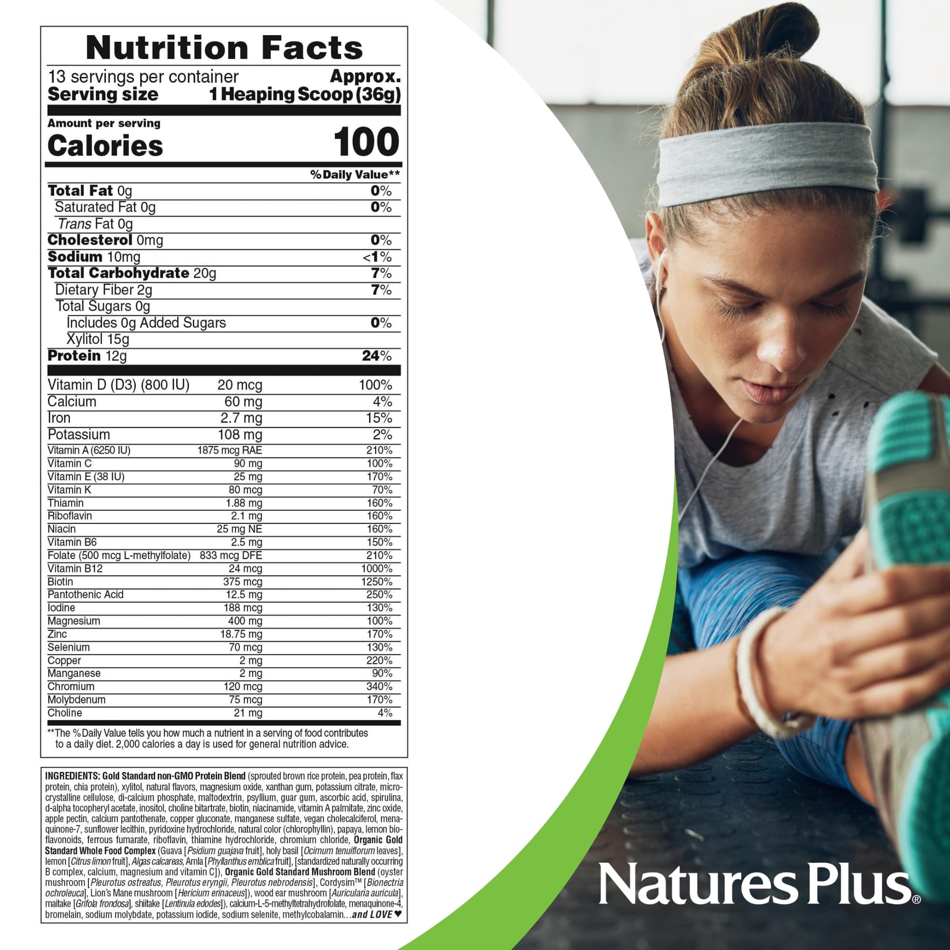 NaturesPlus SPIRU-TEIN GOLD, Vanilla - 1.03 lb - Plant-Based Protein Powder - Vitamins & Minerals for Energy - Vegetarian, Gluten Free - 13 Servings NaturesPlus buy supplements canada