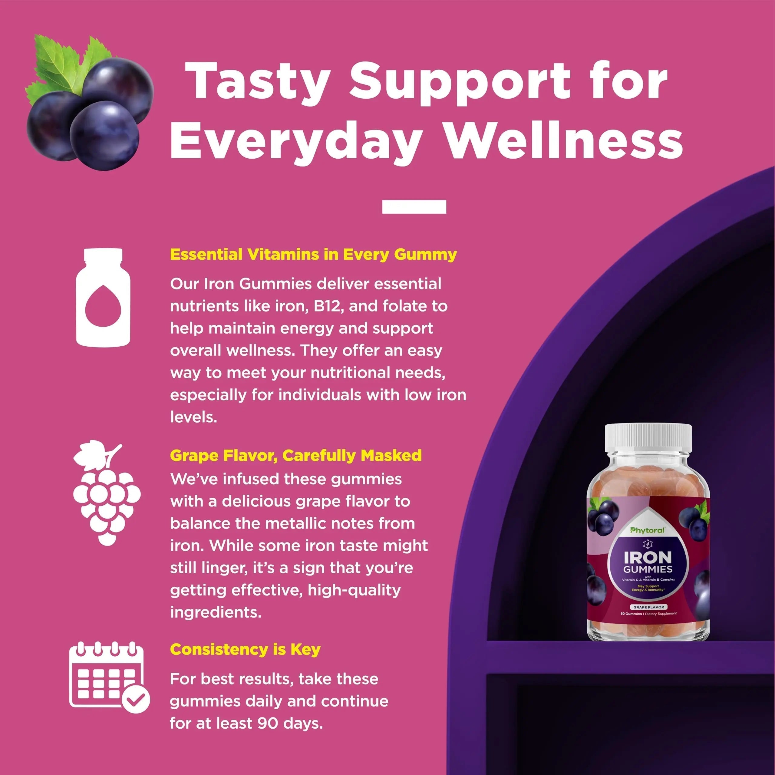 Natural Multivitamin Iron Gummies for Adults - Adult Gummy Vitamins with Iron and Energy Boost B Complex Vitamins Phytoral buy supplements canada