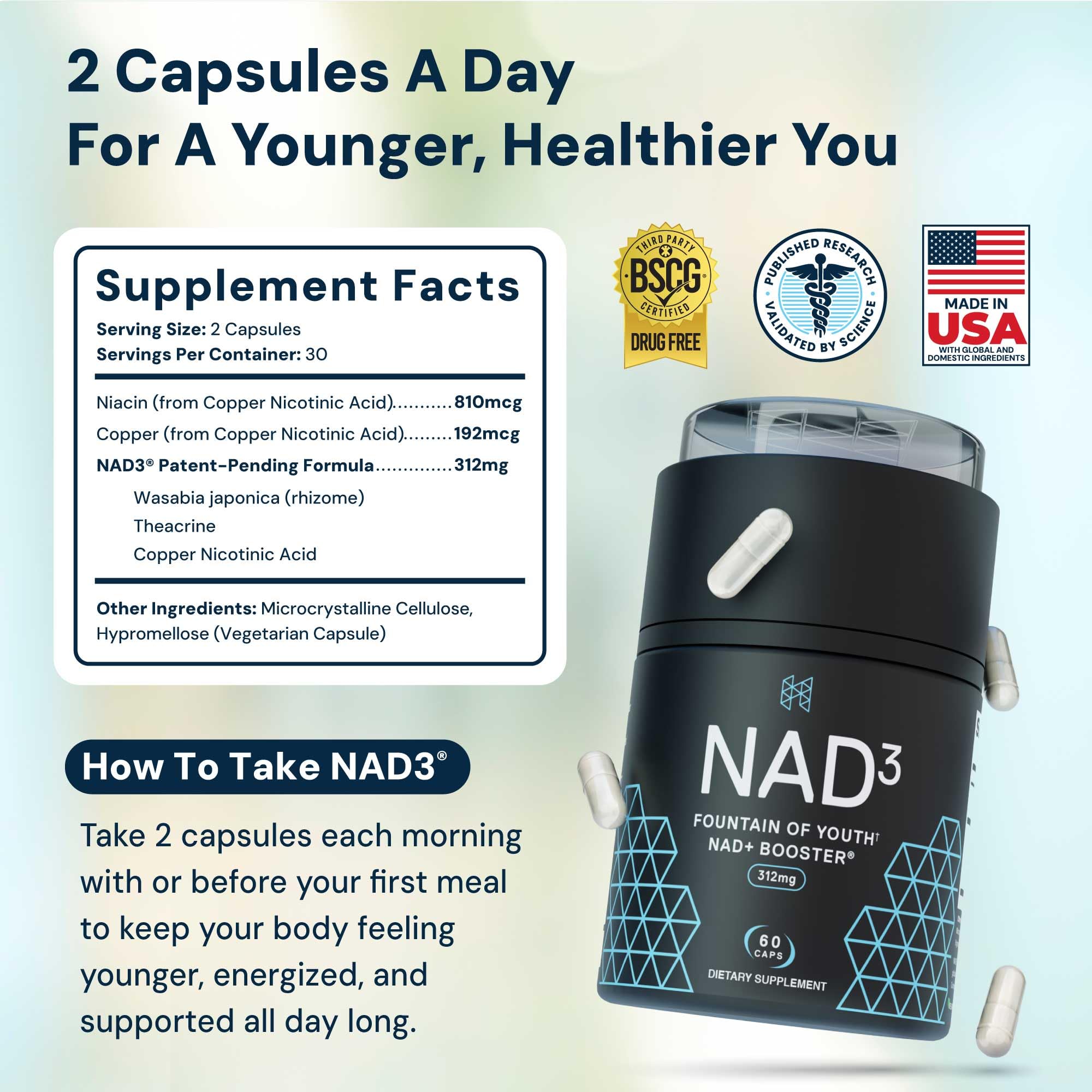 HPN NAD3 Clinical NAD+ Booster, Cellular Health & Natural Energy - NAD Supplement for Healthy Aging, Metabolic Support, NRF2 & Longevity, Nicotinamide Riboside & NMN Alternative, 60ct, 30-Day Supply HPN buy supplements canada