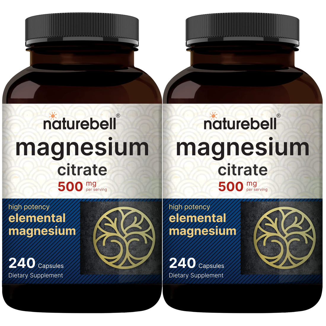 2 Pack Magnesium Citrate 500mg, 480 Capsules | High Purity Elemental Form NatureBell buy supplements canada