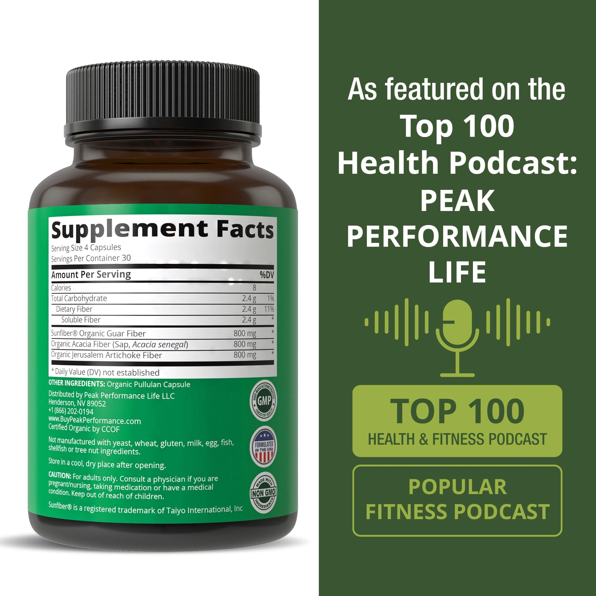 USDA Organic 3-in-1 Prebiotic Fiber - Vegan Capsules for Gut, Digestive Health. Raw Whole Food Plant Based Prebiotics Pills Supplement with Inulin (Jerusalem Artichoke), Acacia Fibers, SunFiber Peak Performance buy supplements canada