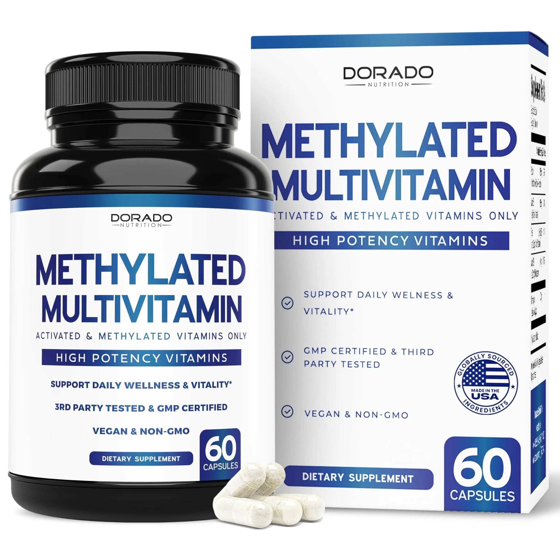 Methylated Multivitamin (Methylated and Activated Vitamins Only - Methylated B Complex with Trimethylglycine (TMG) and Methylfolate) DORADO NUTRITION buy supplements canada