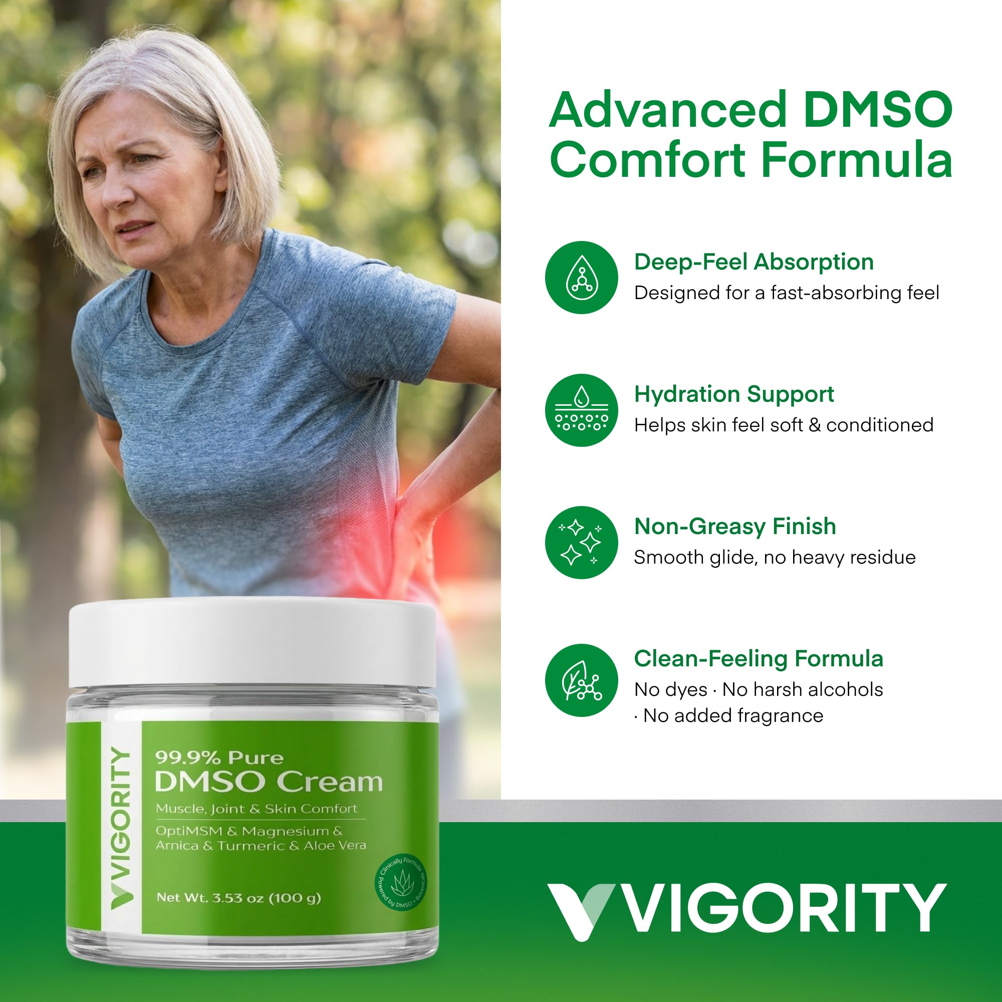 Vigority DMSO Cream 99.9% Pure for Topical Joint, Muscle Comfort - DMSO Pharmaceutical Grade Cream with Arnica, Magnesium, Turmeric, OptiMSM, Aloe Vera 2 Pack Vigority buy supplements canada