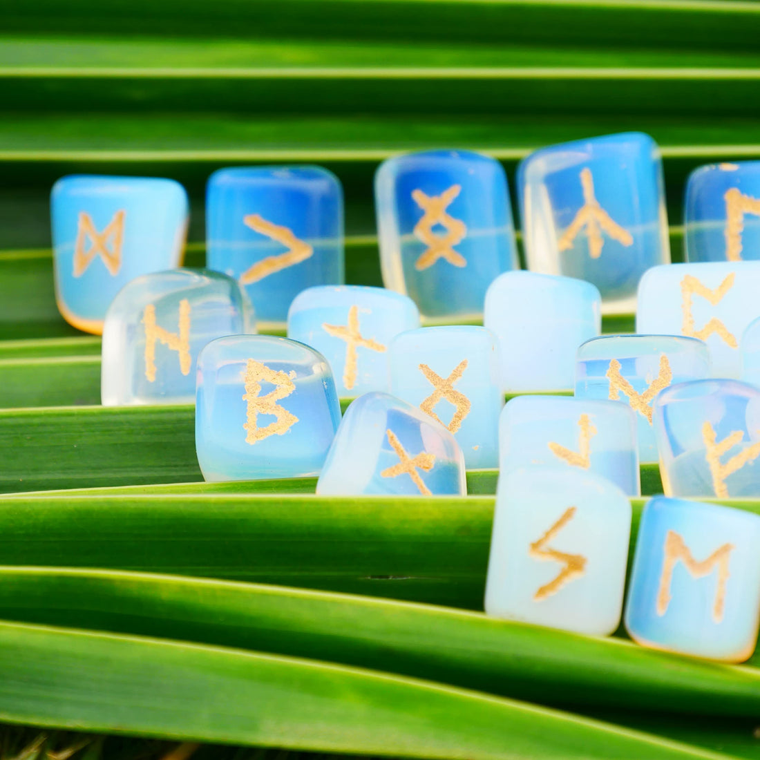 Opalite Rune Stone - Rune Set - Engraved Elder Futhark Alphabet Symbols - Witchcraft Crystals QUIPSA buy supplements canada