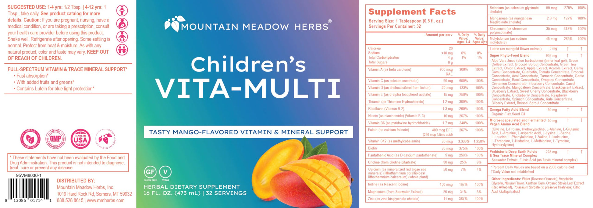 Mountain Meadow Herbs Children's Vita-Multi: Blended Vitamin & Mineral Supplement - Fast Absorbing Liquid Kids Vitamins with Fruits, Greens, and Eye-Protecting Lutein (16 oz.) Mountain Meadow Herbs buy supplements canada