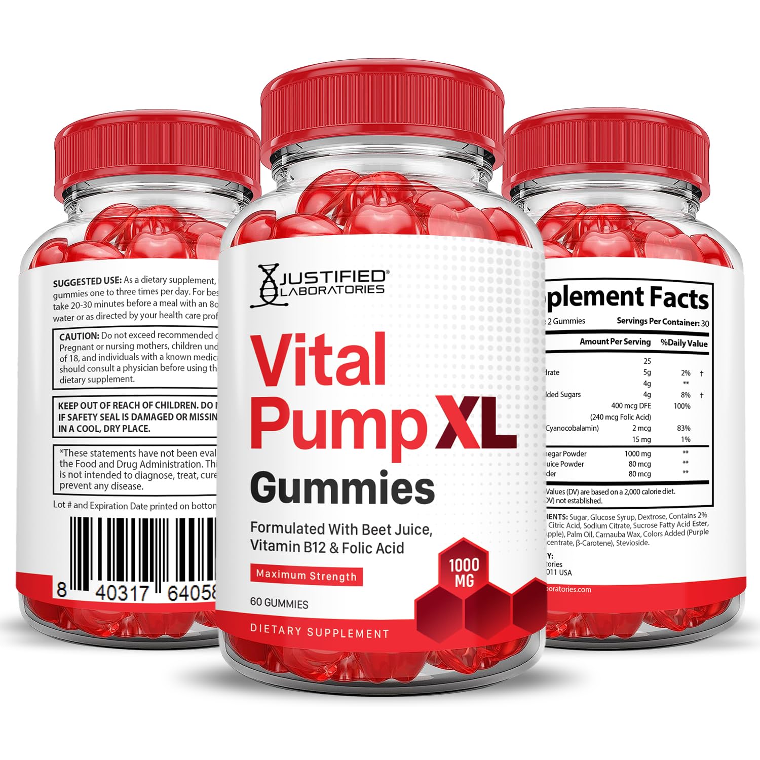 Justified Laboratories Vital Pump XL Performance Gummies 1000MG Advanced Formula Vital PumpXL Formulated with Beet Juice ACV Pomegranate Beet Powder B12 Vegan Non GMO 60 Gummys Justified Laboratories buy supplements canada