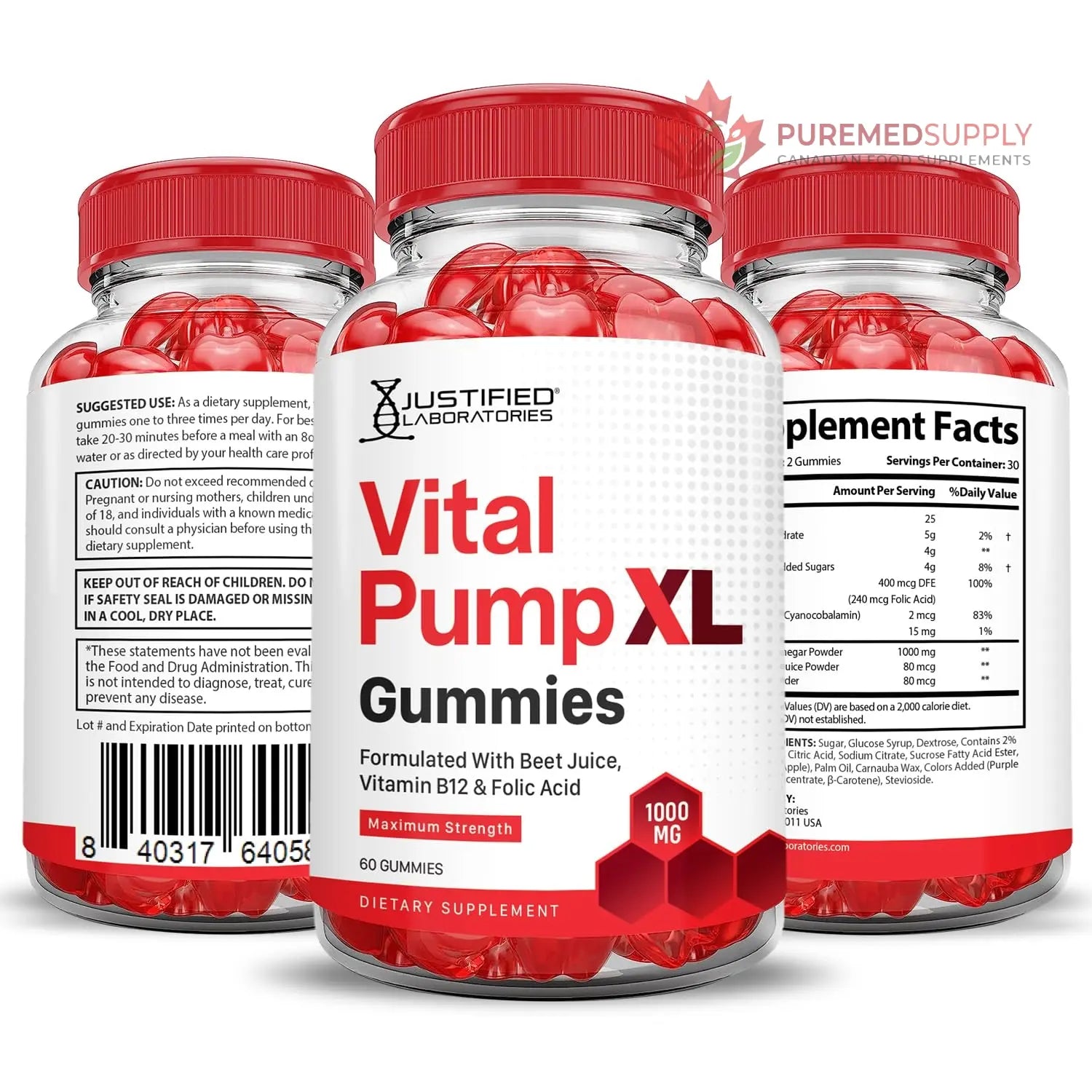 Justified Laboratories (5 Pack) Vital Pump XL Performance Gummies 1000MG Advanced Formula Vital PumpXL Formulated with Beet Juice ACV Pomegranate Beet Powder B12 Vegan Non GMO 300 Gummys Justified Laboratories buy supplements canada