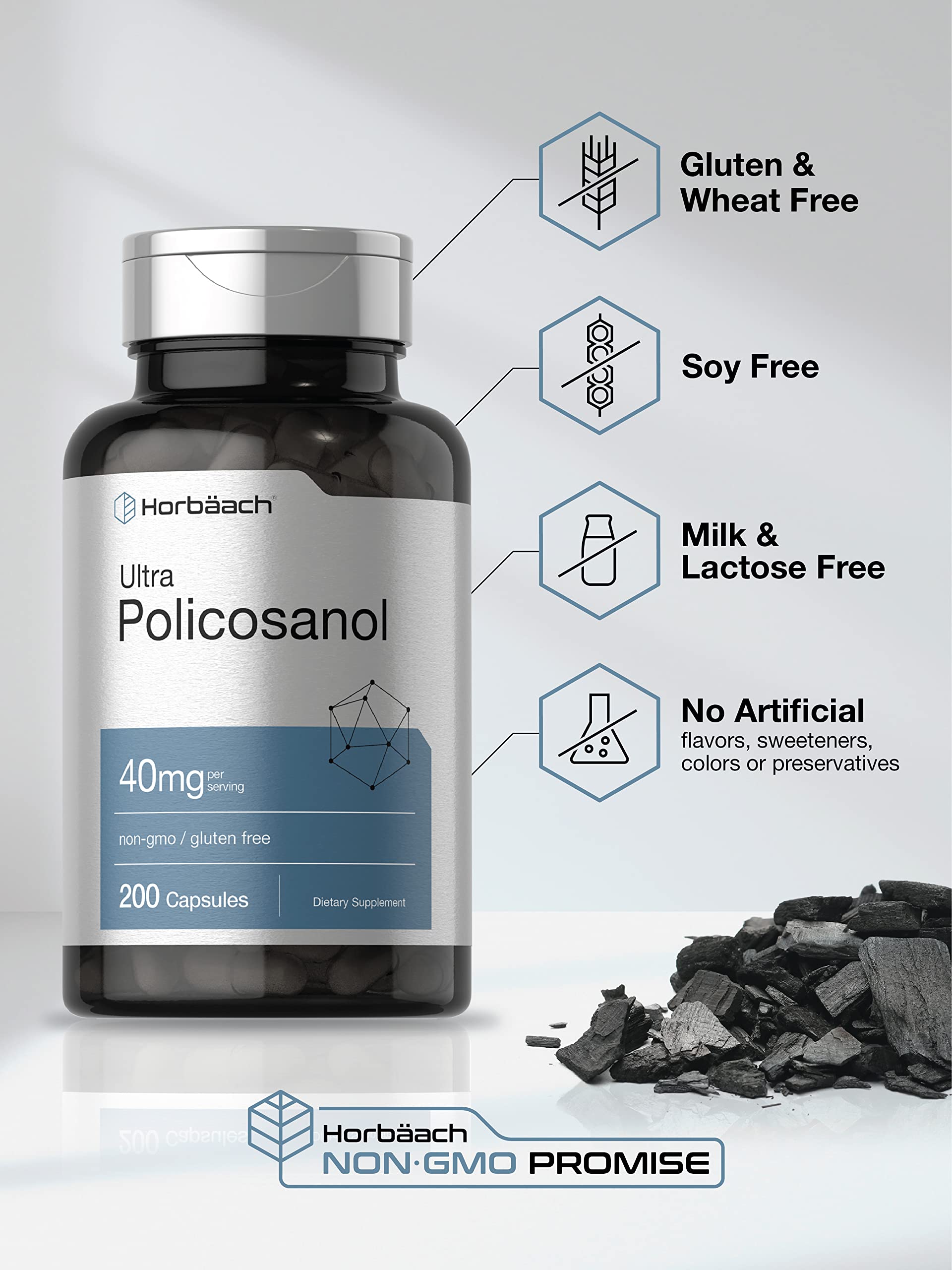 Policosanol 40mg | 200 Capsules | Non-GMO and Gluten Free | by Horbaach Horbäach buy supplements canada