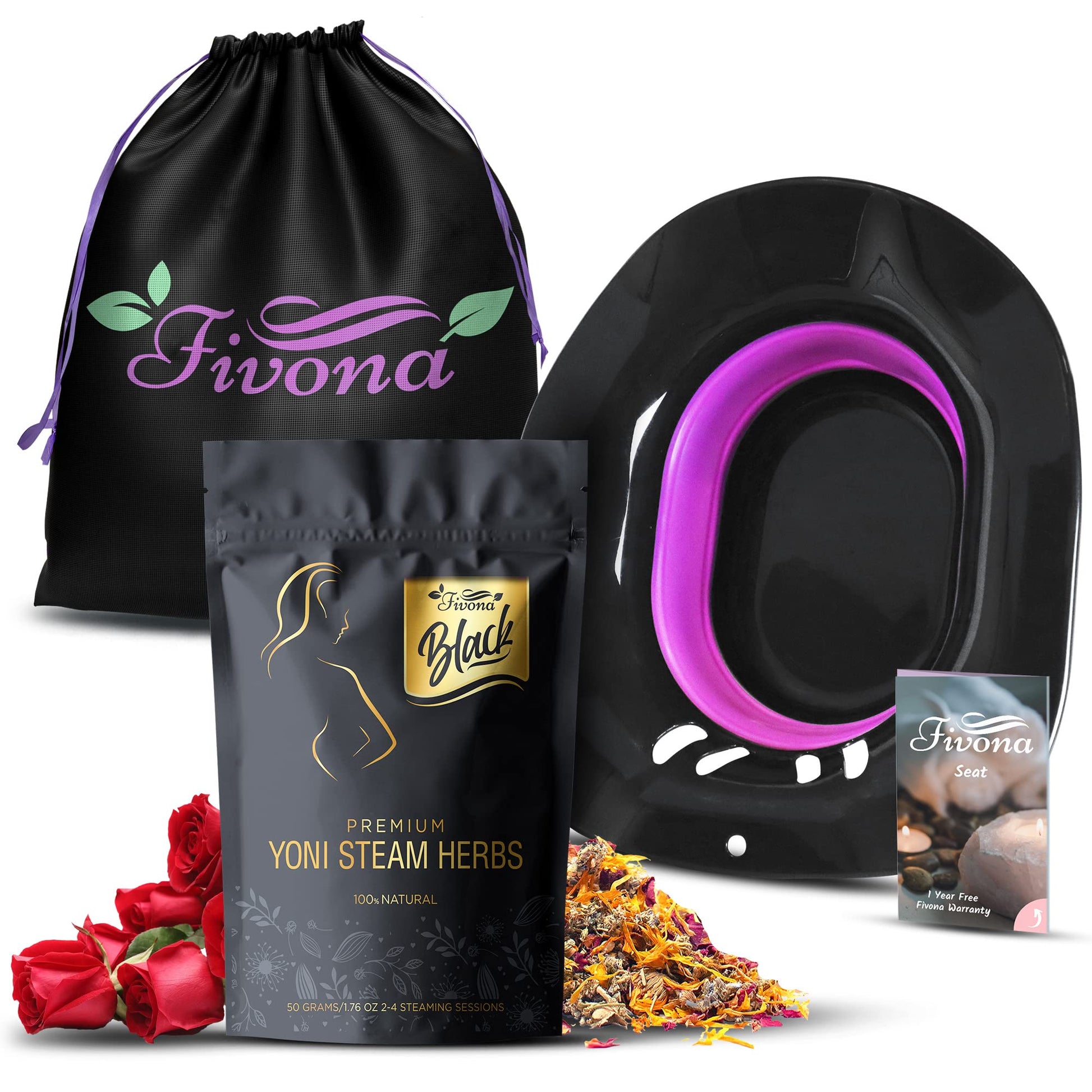Fivona 3-in-1 Yoni Steam Kit Black - Foldable Over The Toilet Steamer Seat with Herbal Blend and Storage FIVONA buy supplements canada