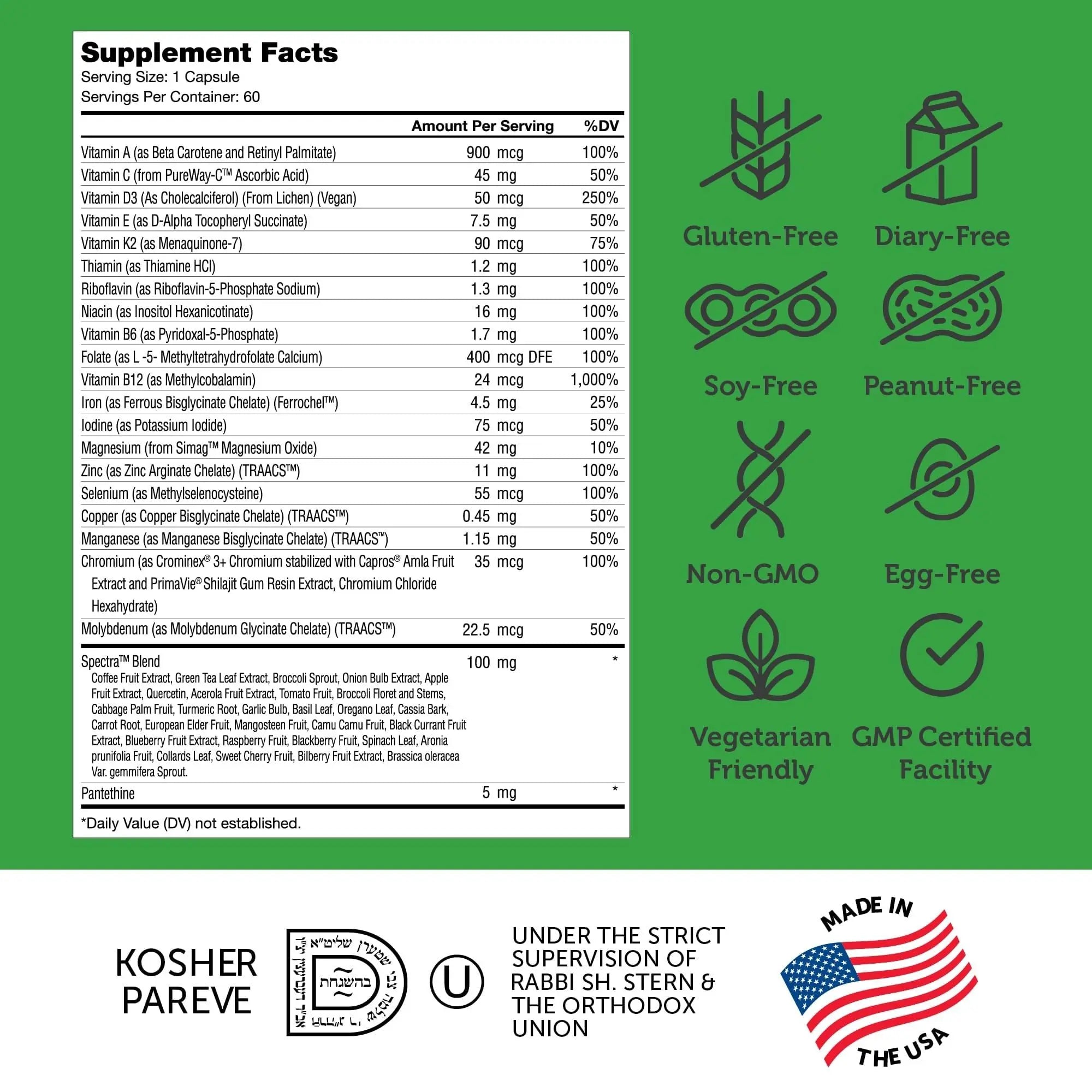 Zahler - One Daily Vegan Multivitamins for Women & Men (60 Count) Kosher Essential Vitamins & Minerals with Whole Food Spectra Blend Zahler buy supplements canada