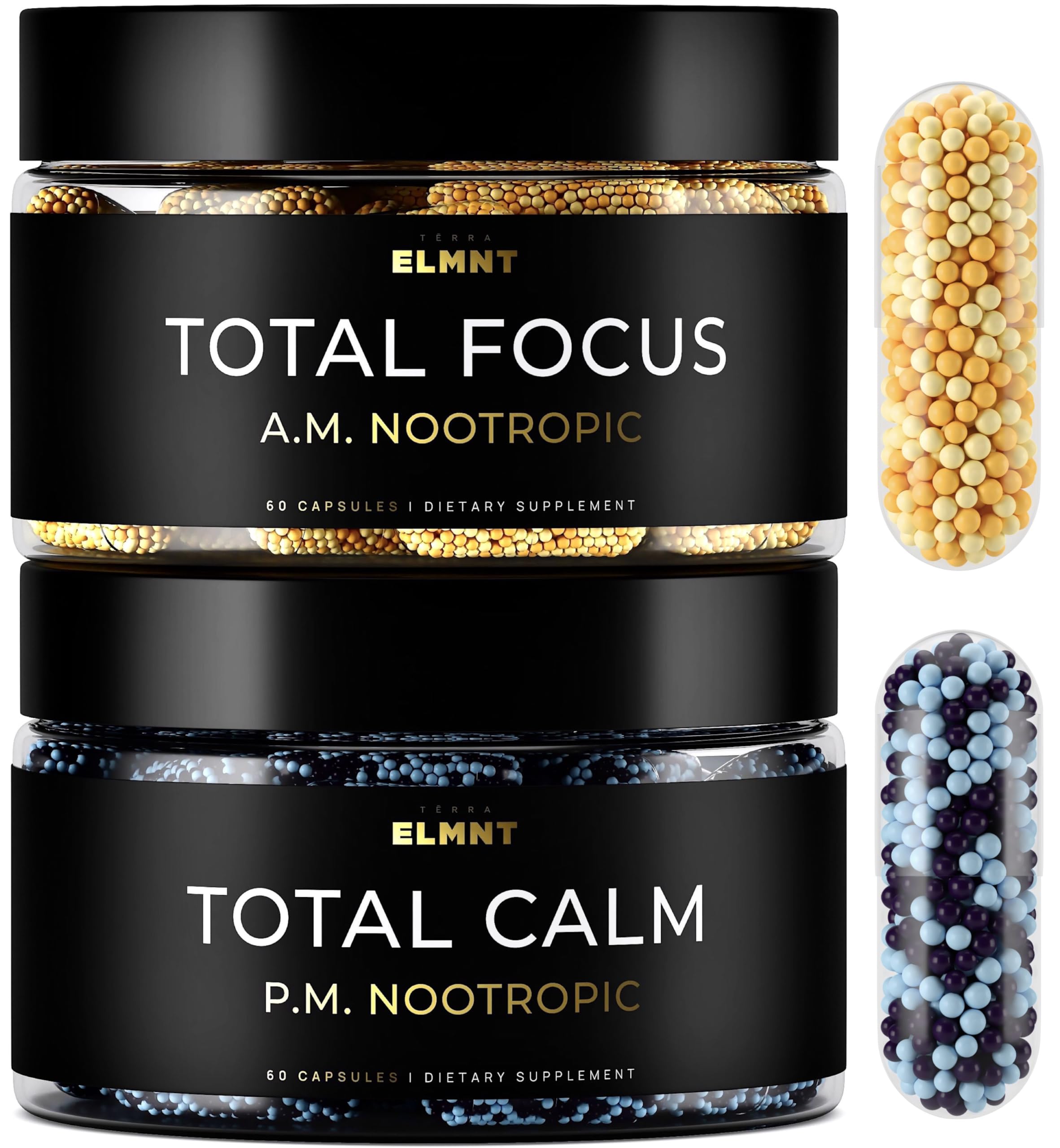 AMPM Nootropic Total Focus + Calm 9X Strength w. Caffeine, L-Theanine, Alpha GPC, L-Tyrosine, Ashwagandha - X-Release Energy Pills Nootropics Brain Support Supplements for Memory and Focus Supplement TERRA ELMNT buy supplements canada