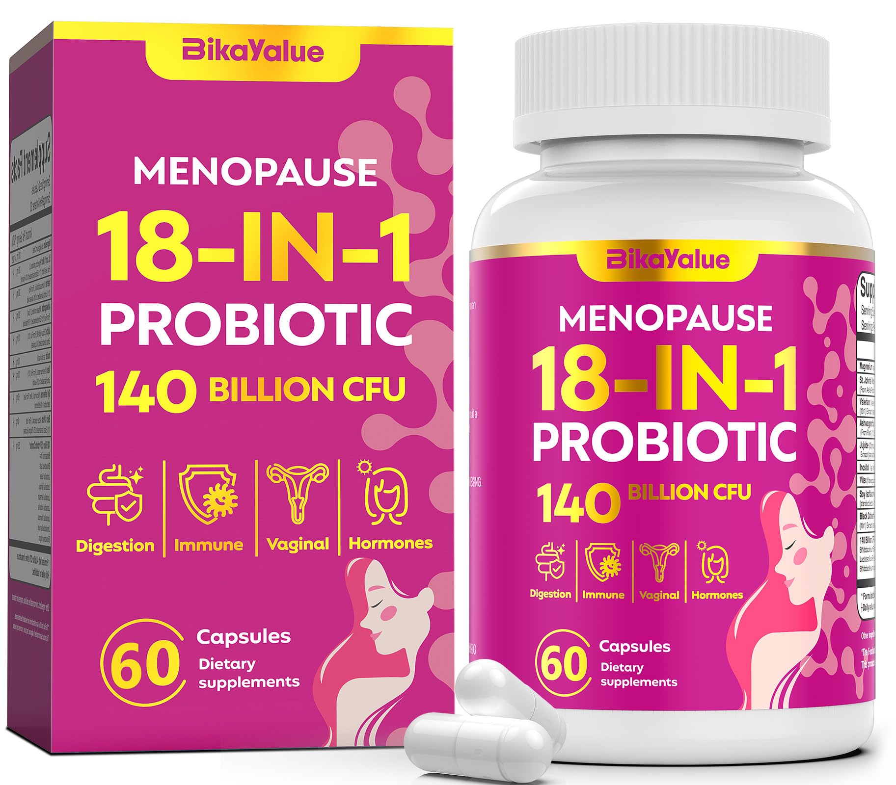 Menopause Supplements for Women, 140 Billion CFU Probiotics, 18-in-1 Menopause Relief with Magnesium, Black Cohosh, Inositol, Hormone Harmony for Women, Night Sweats, Mood Swings, Immunity - 60 Caps BIKAYALUE buy supplements canada