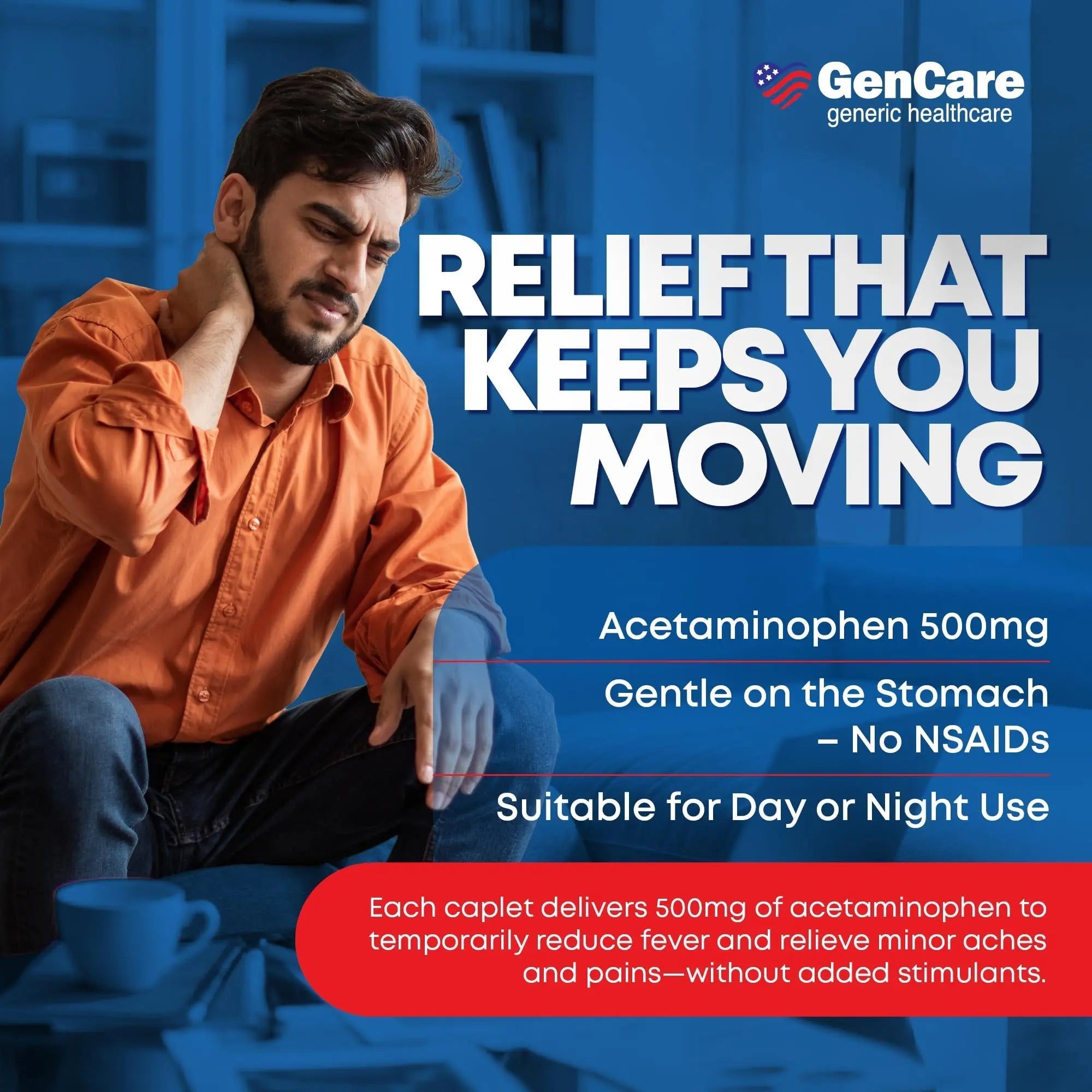 GenCare - Acetaminophen 500mg Extra Strength Pain Relief (300 Caplets) - Multi Symptom Pain Reliever for Headache, Sinus, Arthritis, Back Pain Muscle Ache, Toothache, Fever Reducer, Migraine GenCare buy supplements canada