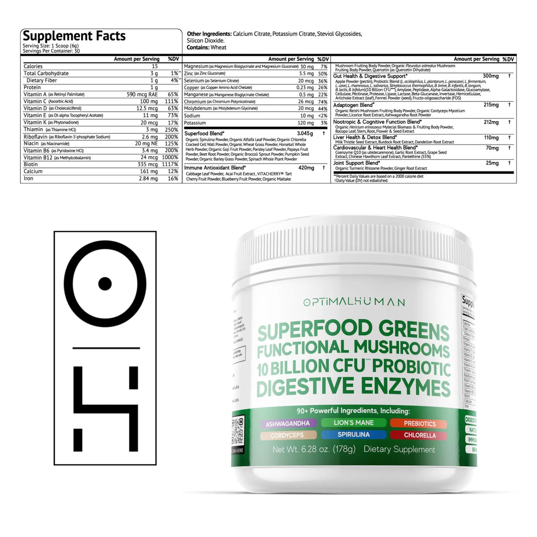Optimal Human Superfood Greens Powder – 90+ Ingredient Blend with Lion’s Mane Supplement, Ashwagandha & Turmeric O H buy supplements canada