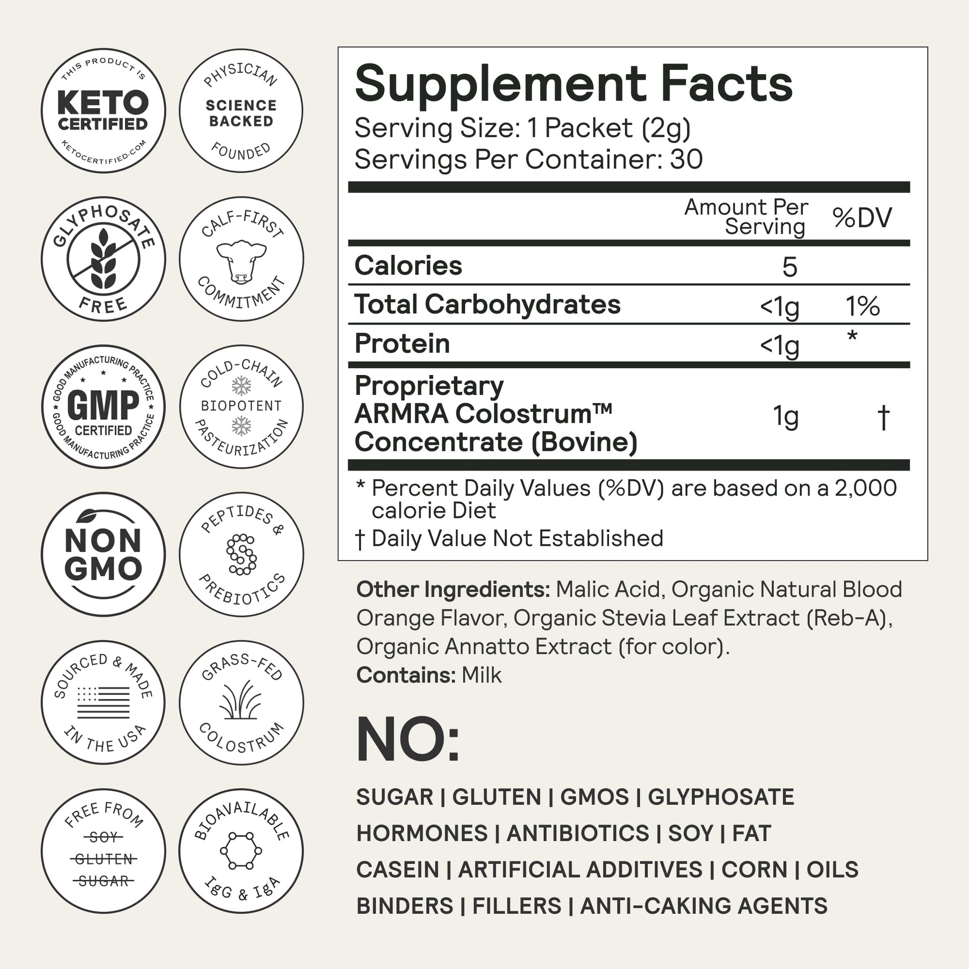 ARMRA Colostrum™ Premium Powder, Grass Fed, Gut Health Bloating Immunity Skin & Hair, Contains 400+ Bioactive Nutrients, Potent Bioavailable, Keto, Gluten & Fat Free (Blood Orange 30｜Blood Orange 60) ARMRA buy supplements canada
